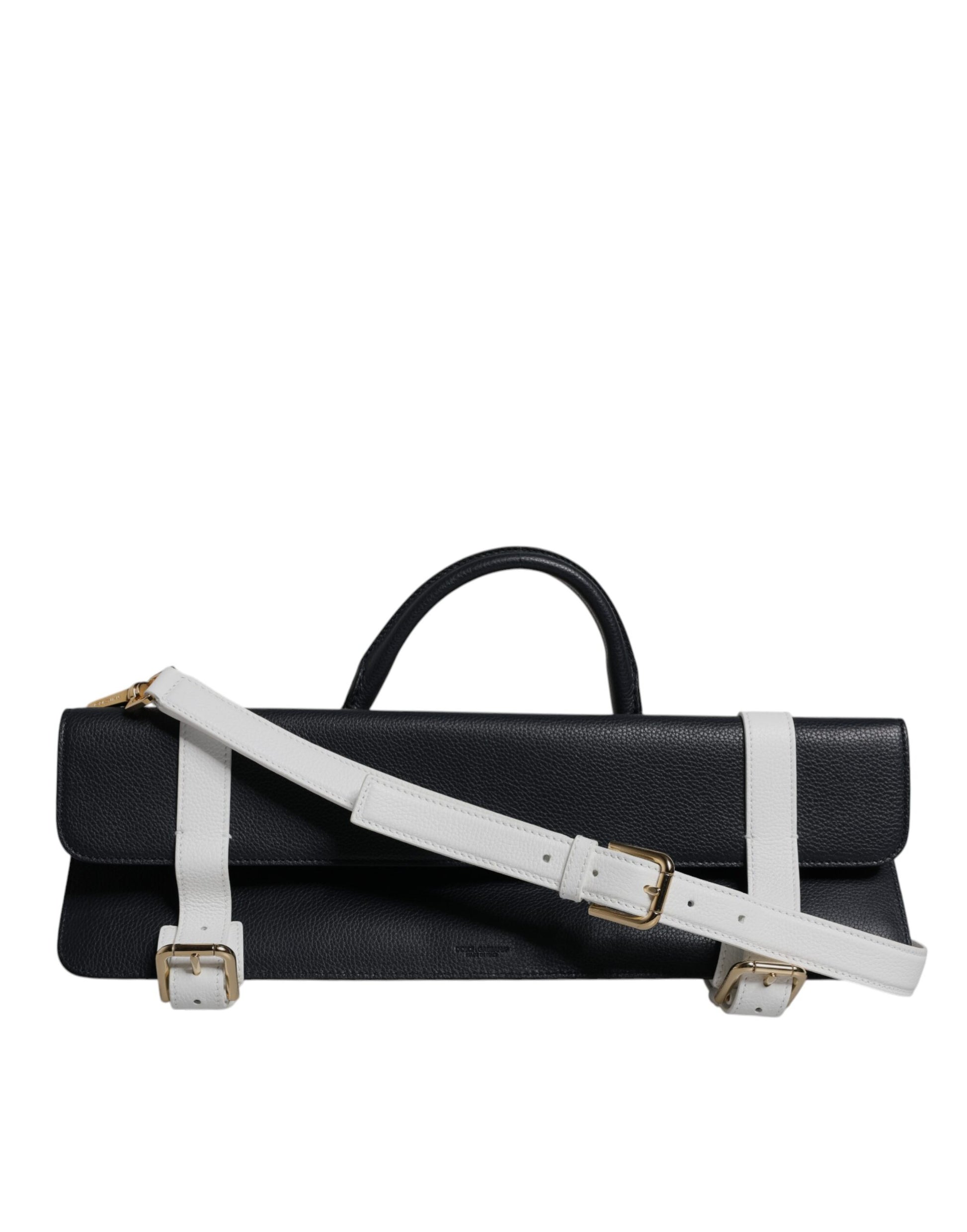 Sac bandoulière en cuir de veau bleu et blanc.
