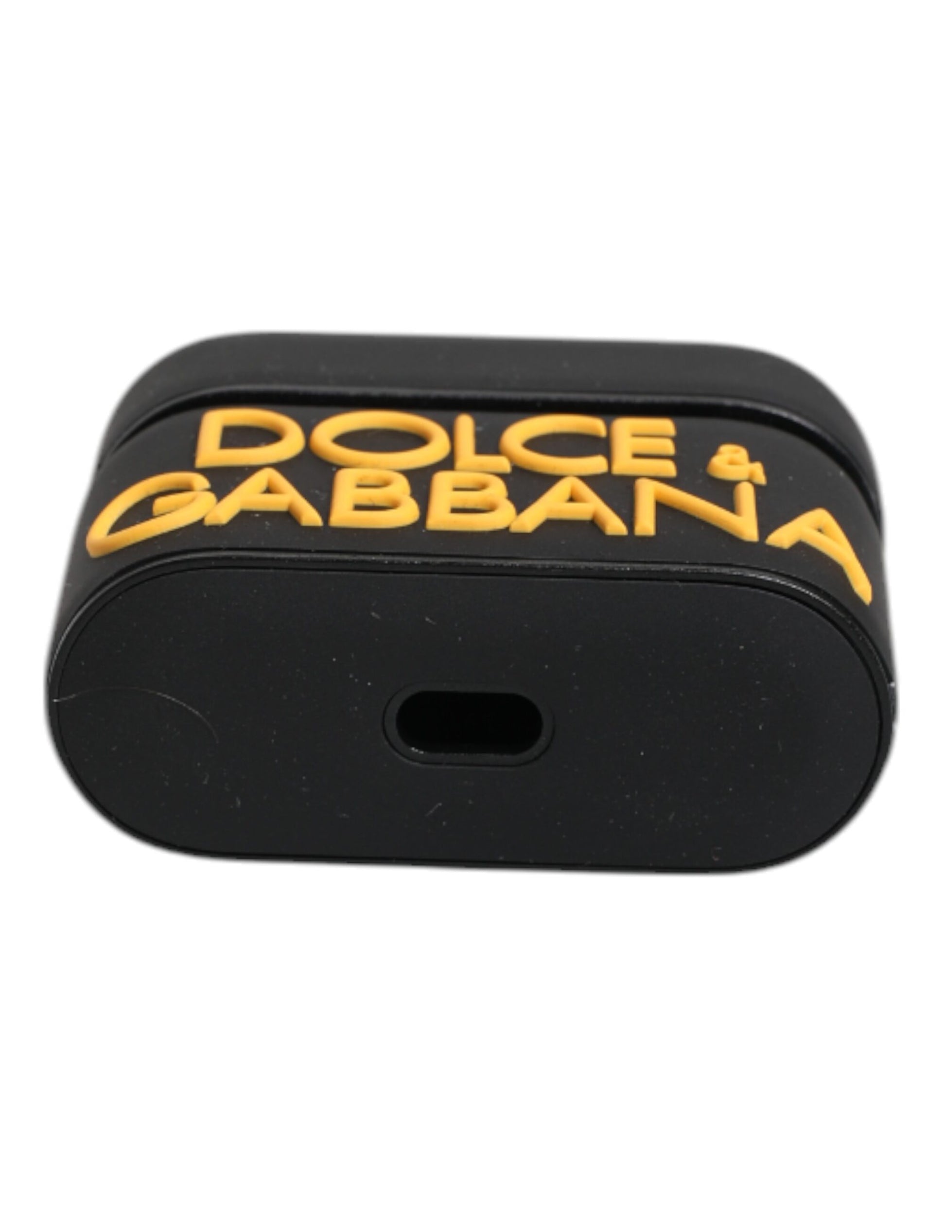 Étui Airpods en silicone noir et jaune avec logo en relief