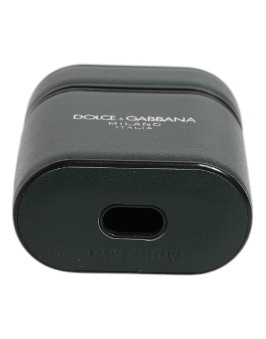 Green Calfskin Leather Logo Print Flip Holder Airpods Case