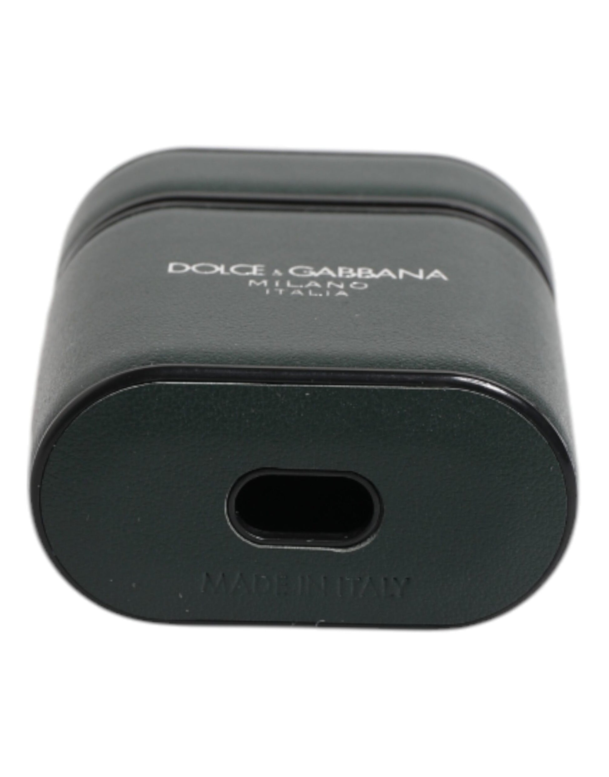 Green Calfskin Leather Logo Print Flip Holder Airpods Case