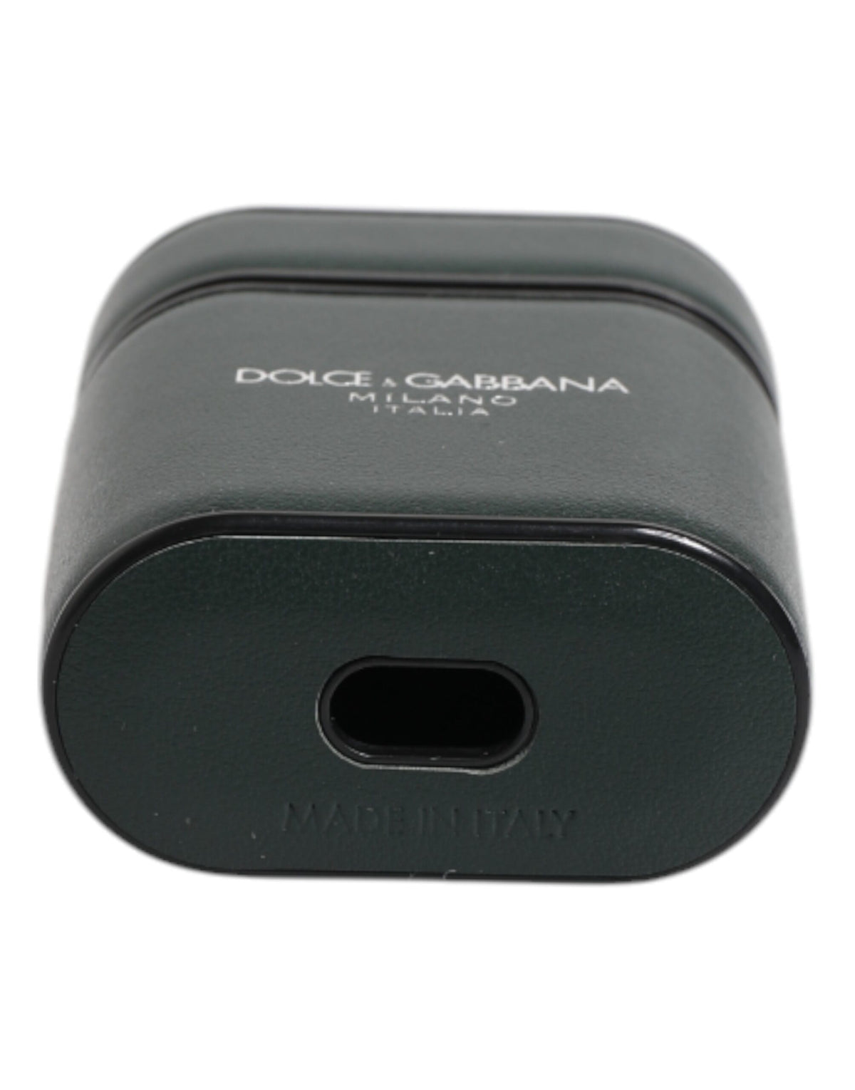 Green Calfskin Leather Logo Print Flip Holder Airpods Case