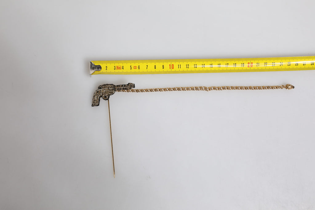 Broche en laiton, cuivre et or noir en forme de revolver, épingle de poitrine.