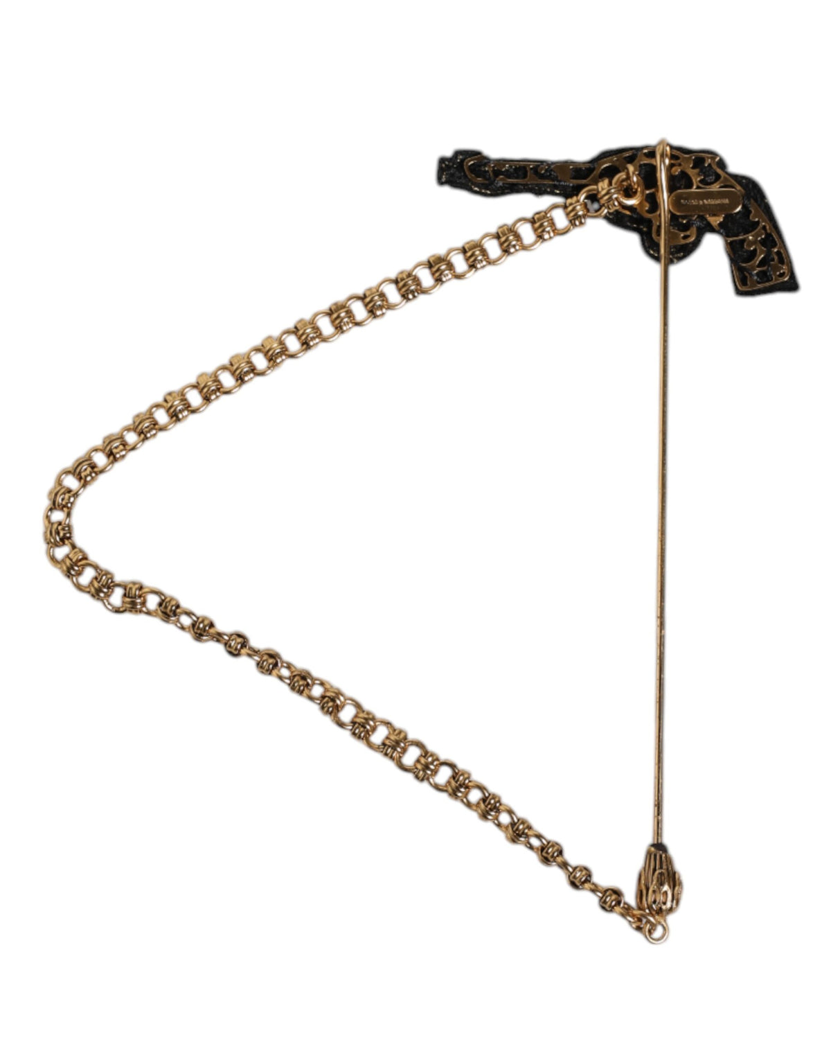 Broche en laiton, cuivre et or noir en forme de revolver, épingle de poitrine.