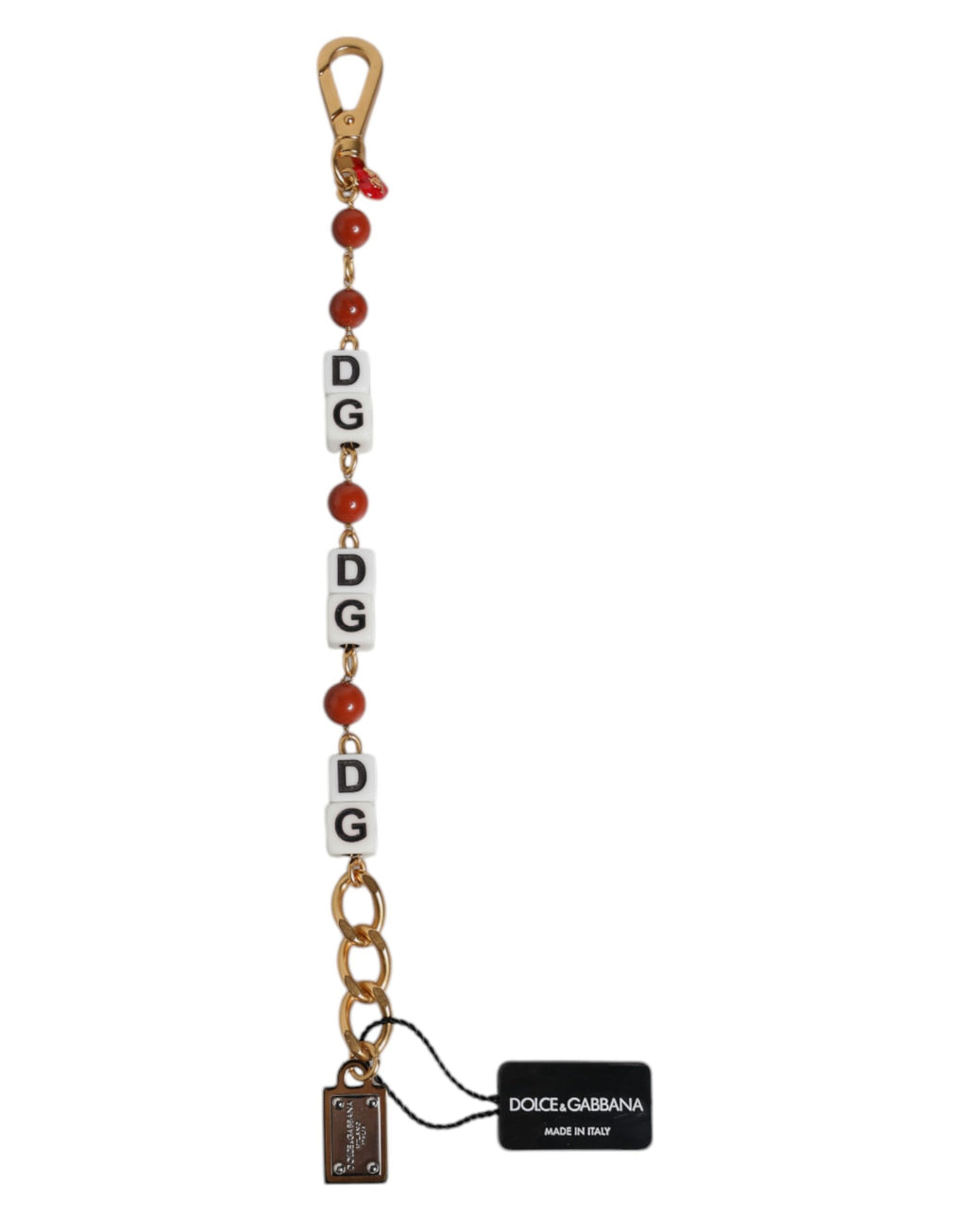 Bracelet en chaîne en laiton doré multicolore avec logo DG et dés.