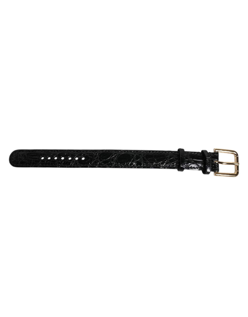 Bracelet en cuir exotique noir avec boucle en métal doré.