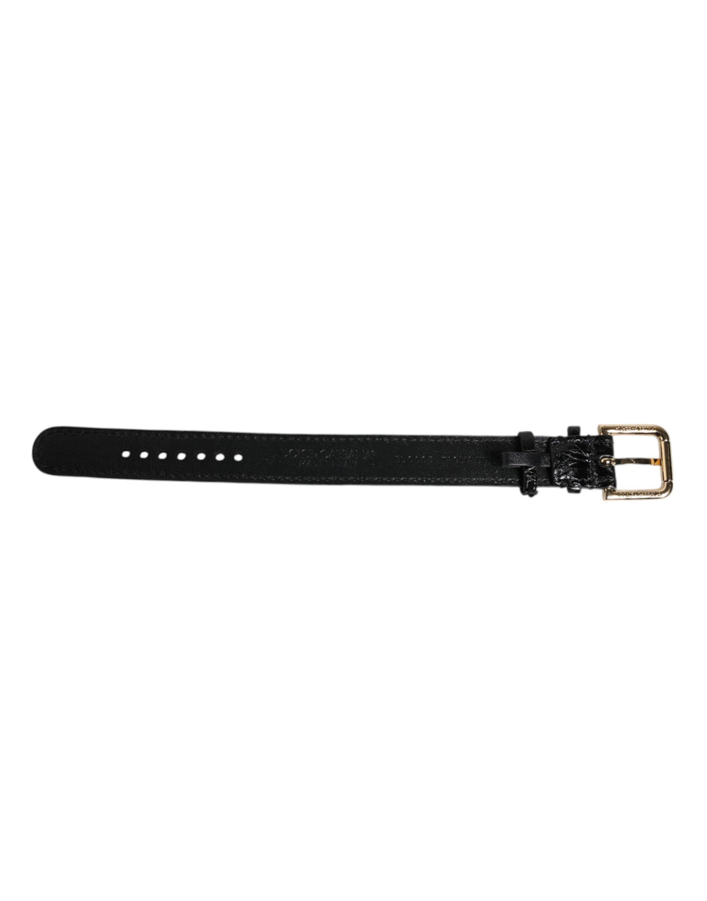 Bracelet en cuir exotique noir avec boucle en métal doré.