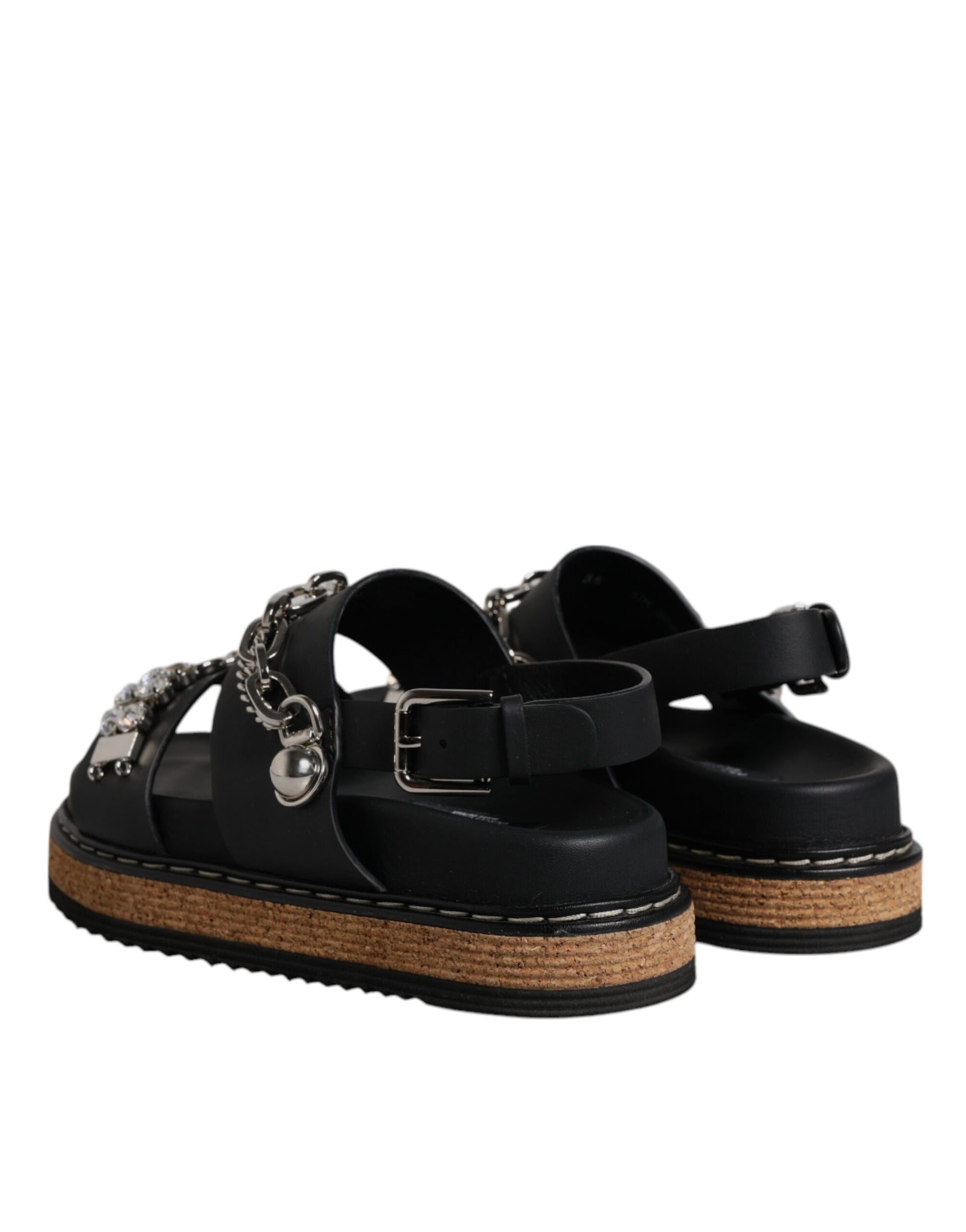 Black Crystal Embellish Strap Sandals Shoes