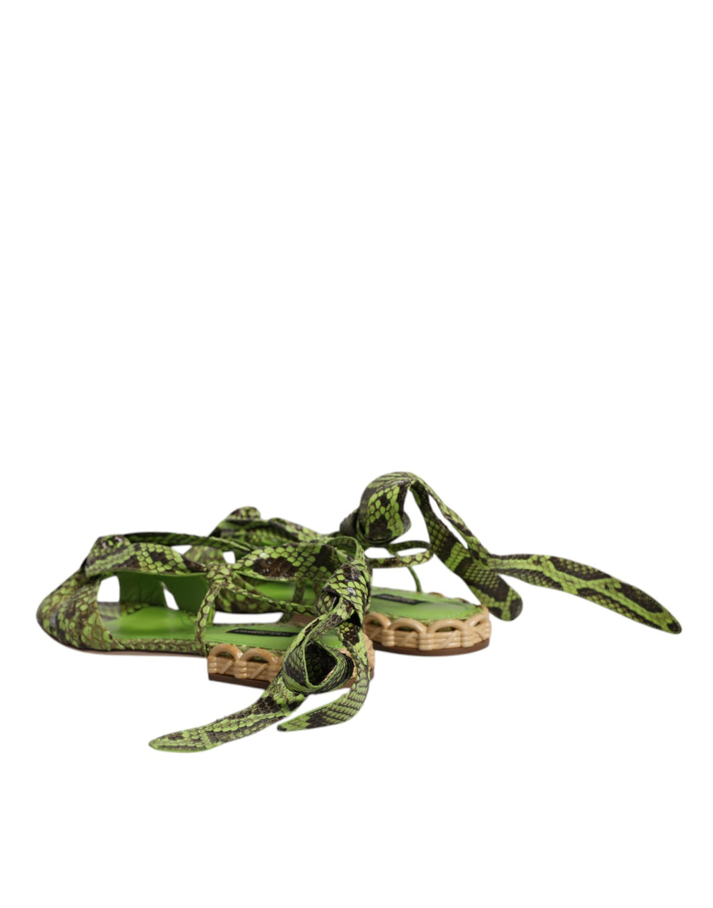 Sandales à envelopper de cheville à imprimé animal vert.
