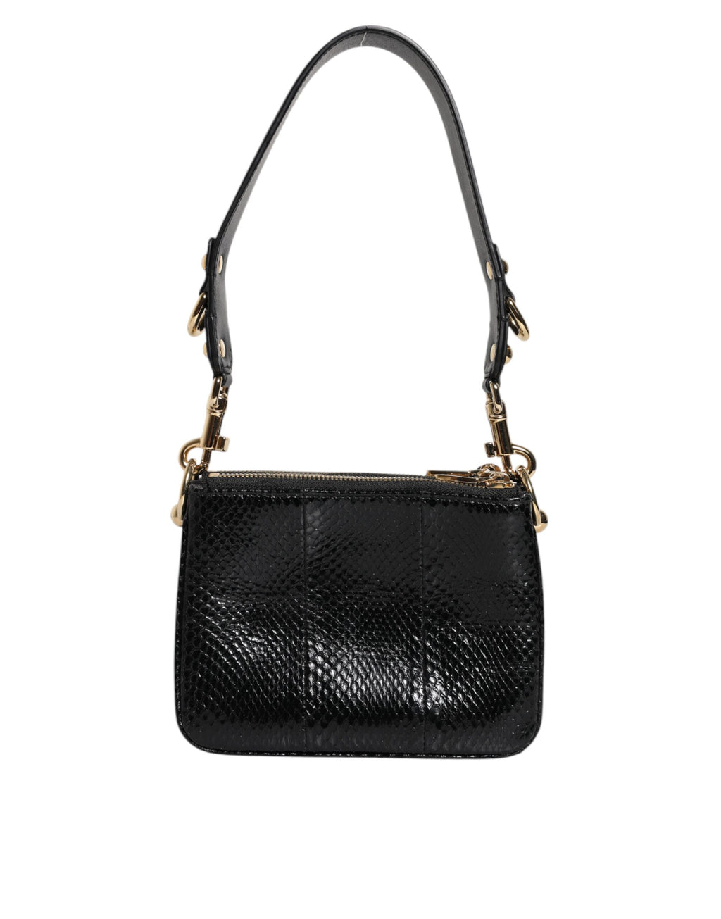 Sac à main porté épaule ou porté à la main en cuir exotique noir.