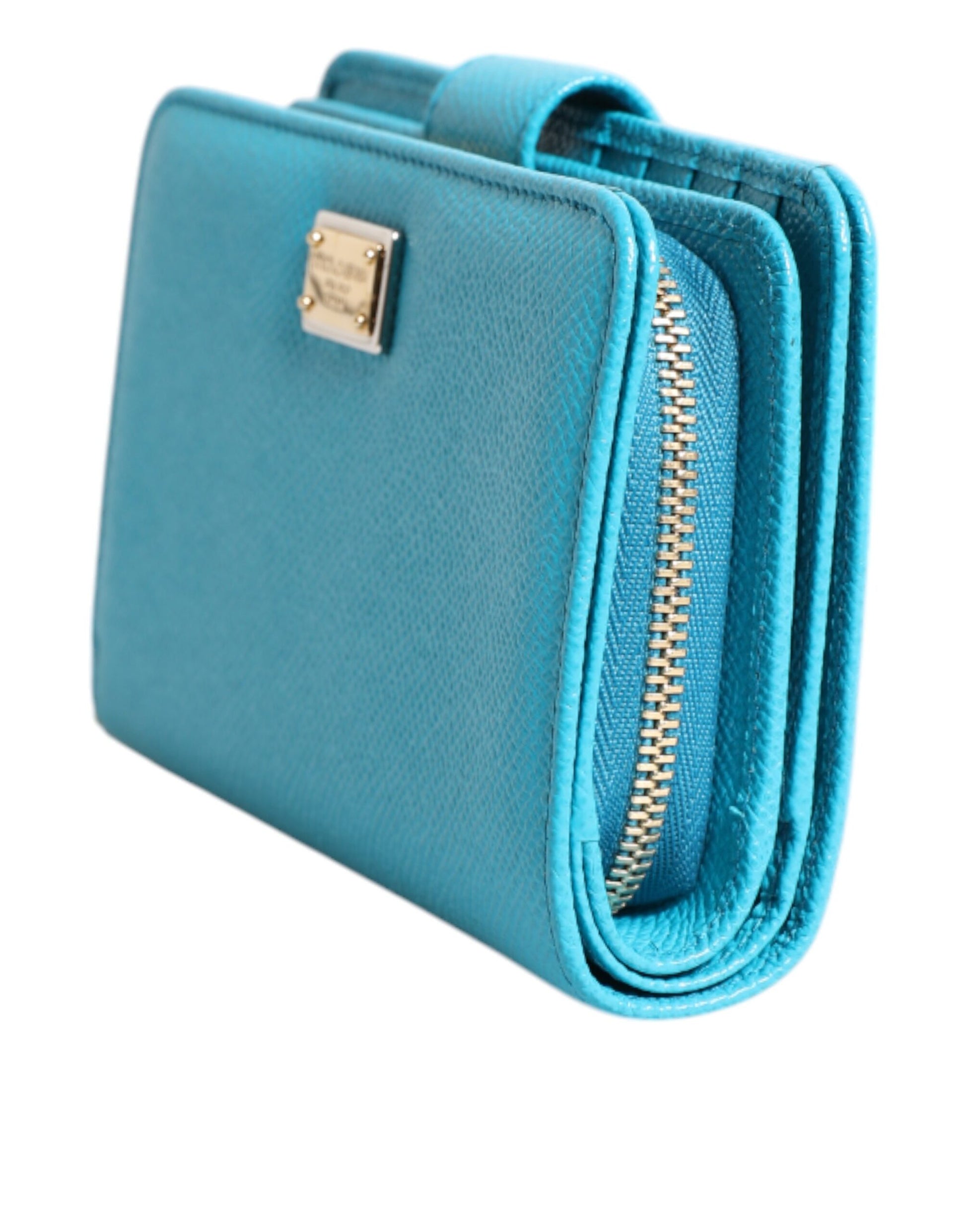 Portefeuille continental à rabat en cuir bleu clair