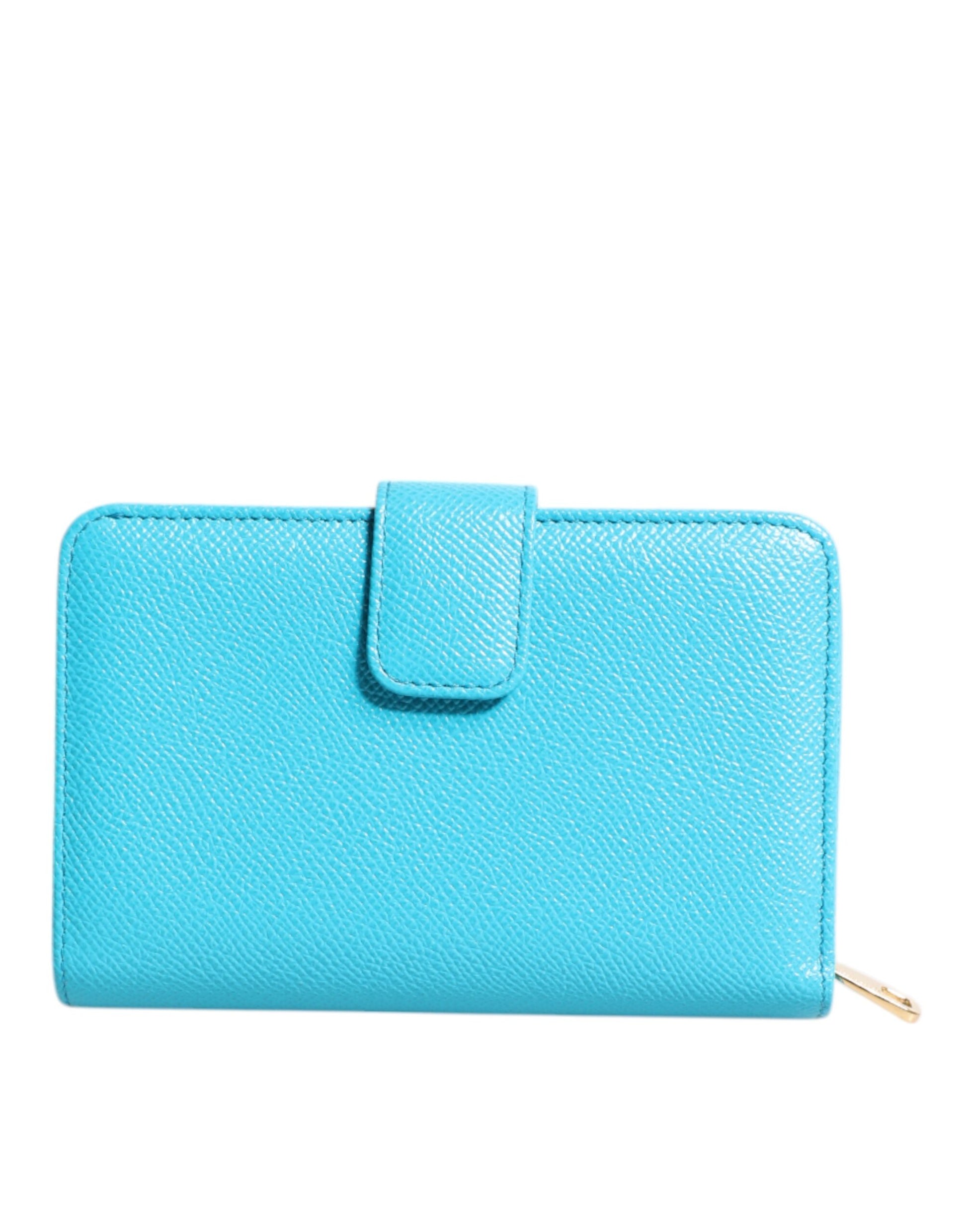 Portefeuille continental à rabat en cuir bleu clair