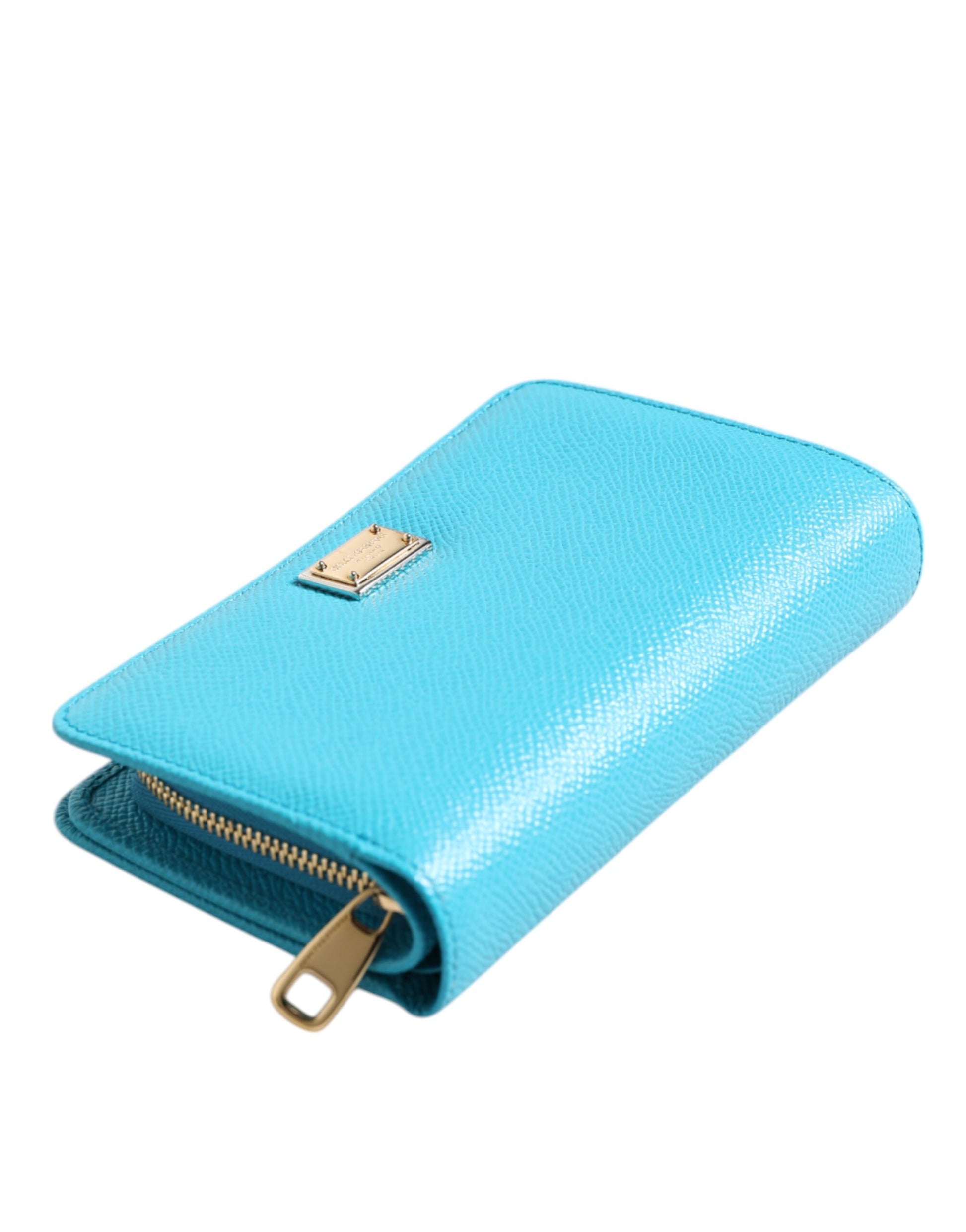 Portefeuille continental à rabat en cuir bleu clair