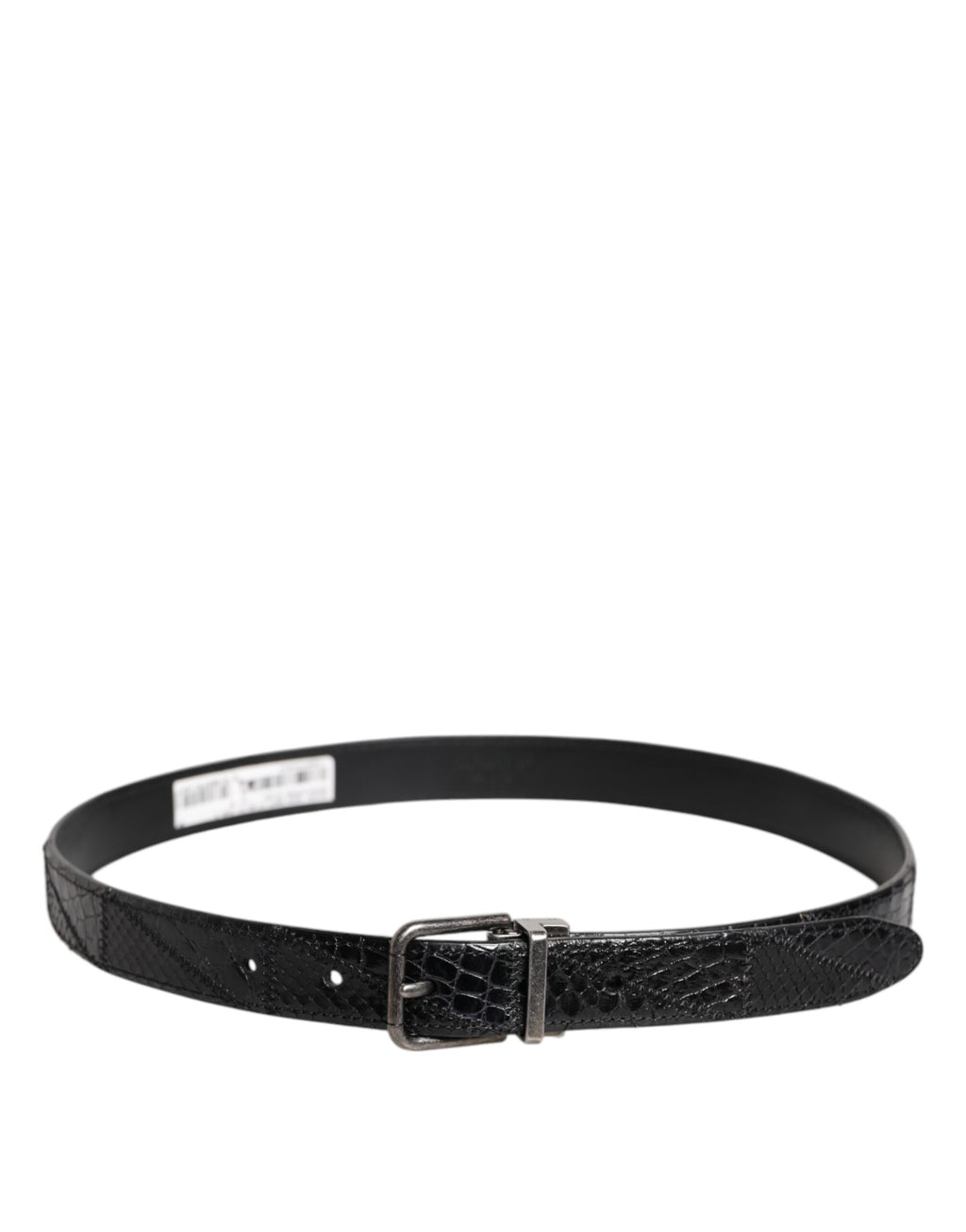 Ceinture en cuir exotique noir avec boucle à logo en métal