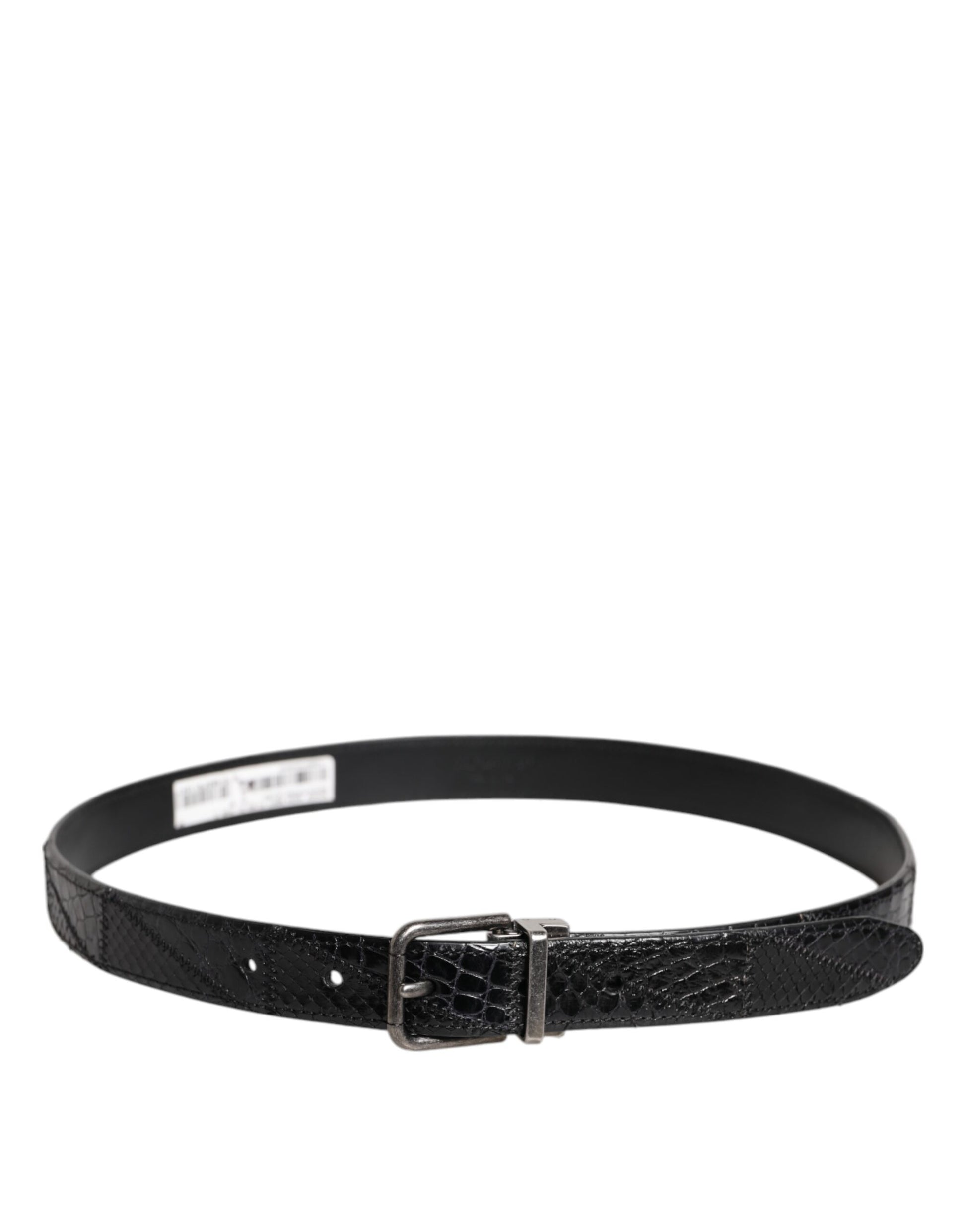 Ceinture en cuir exotique noir avec boucle à logo en métal