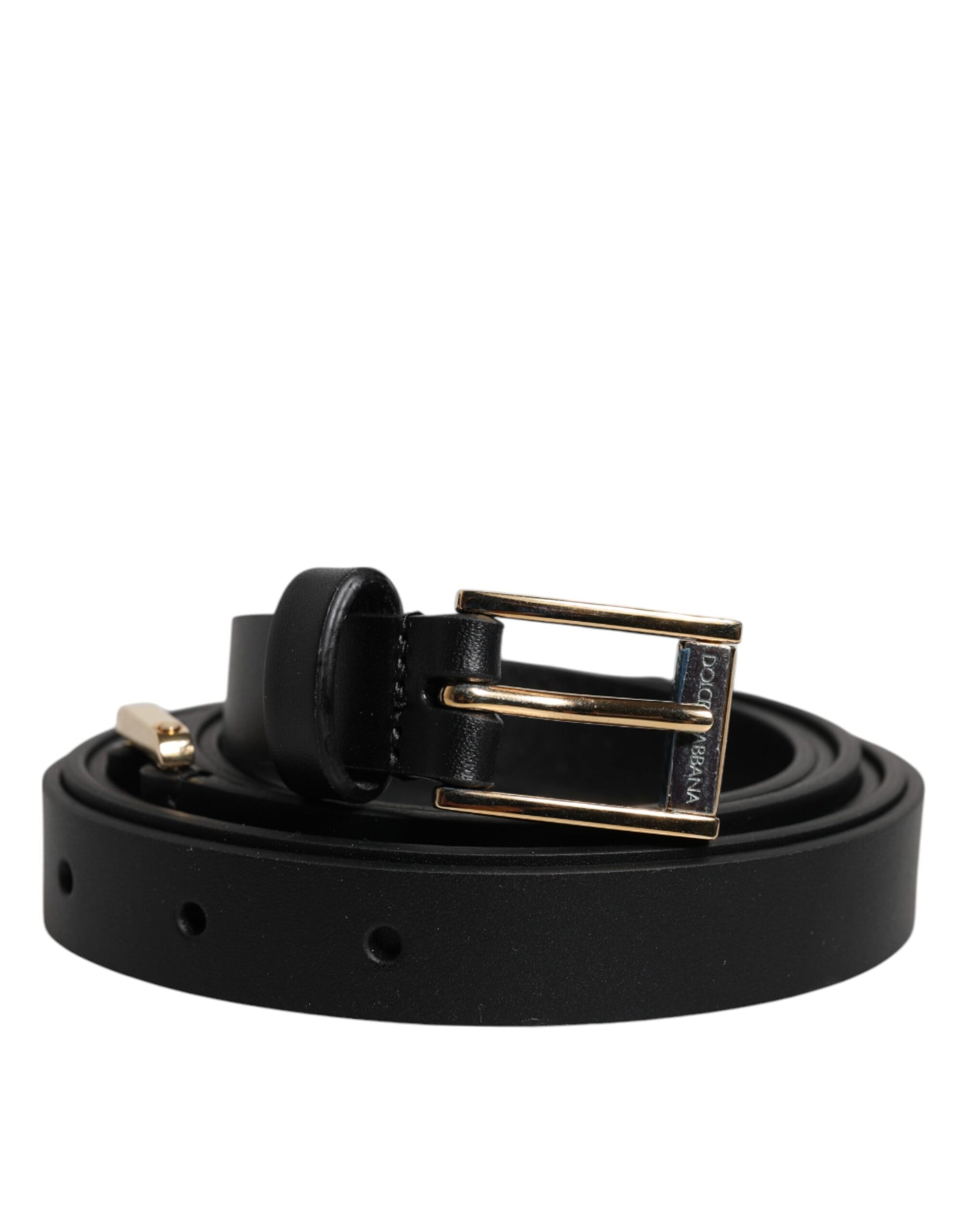 Ceinture en cuir de veau noir avec boucle métallique classique et logo.