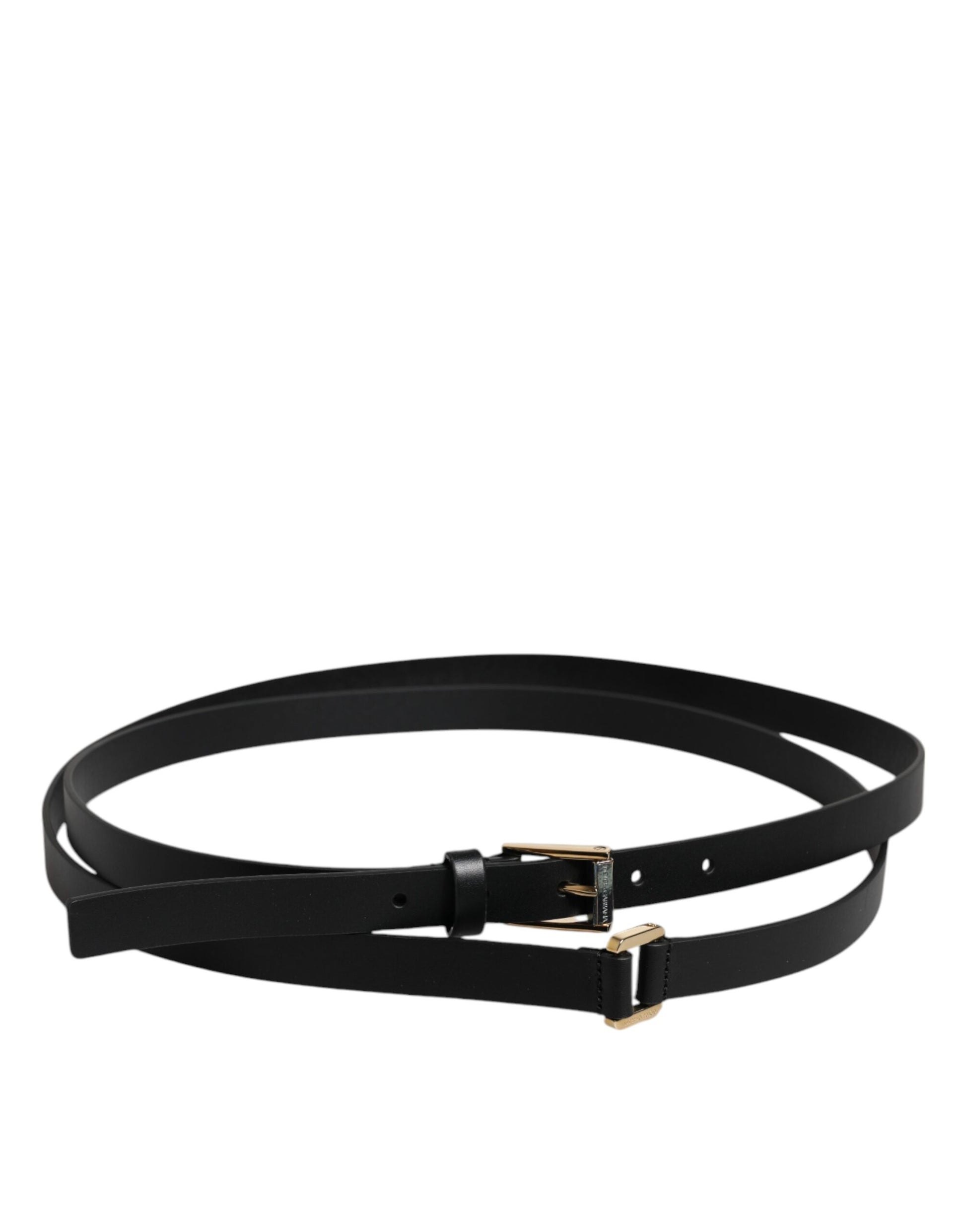 Ceinture en cuir de veau noir avec boucle métallique classique et logo.