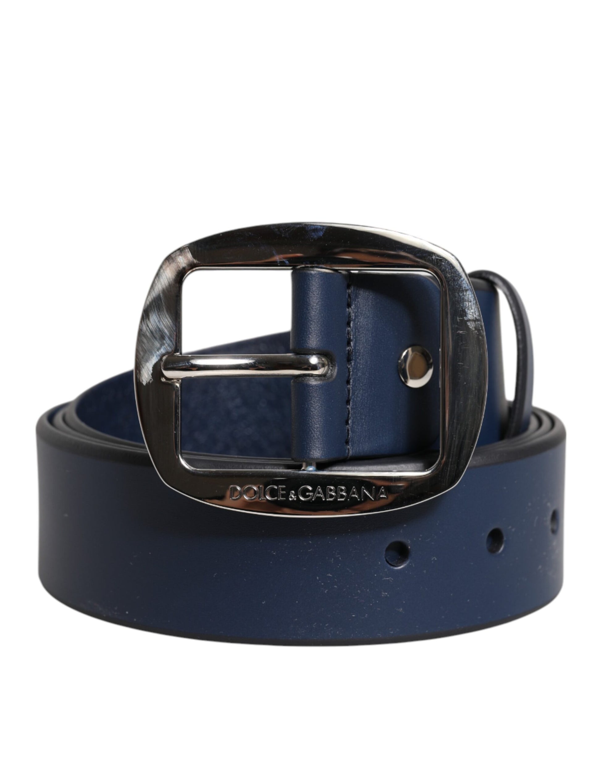 Ceinture en cuir de veau bleu avec boucle métallique classique