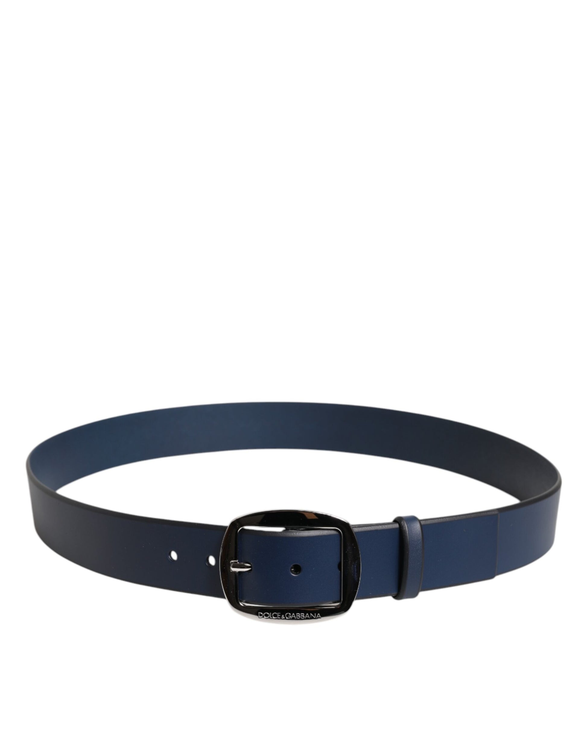 Ceinture en cuir de veau bleu avec boucle métallique classique