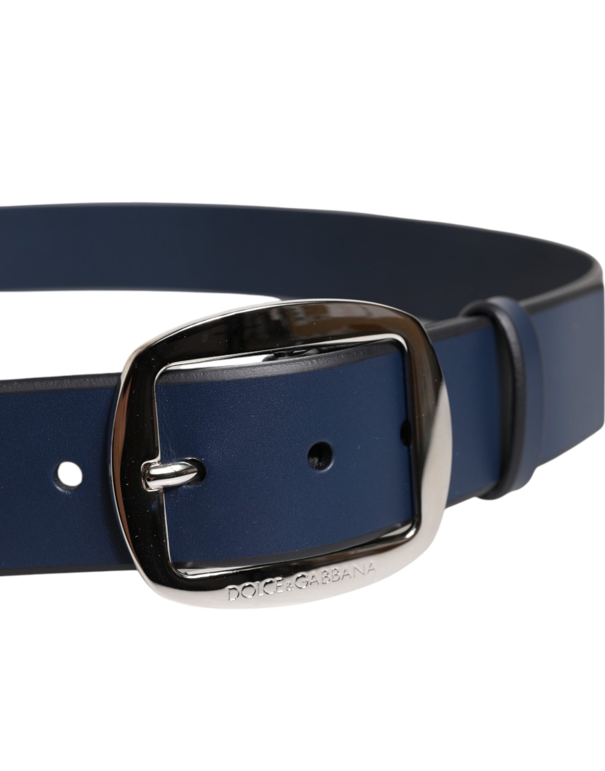 Ceinture en cuir de veau bleu avec boucle métallique classique