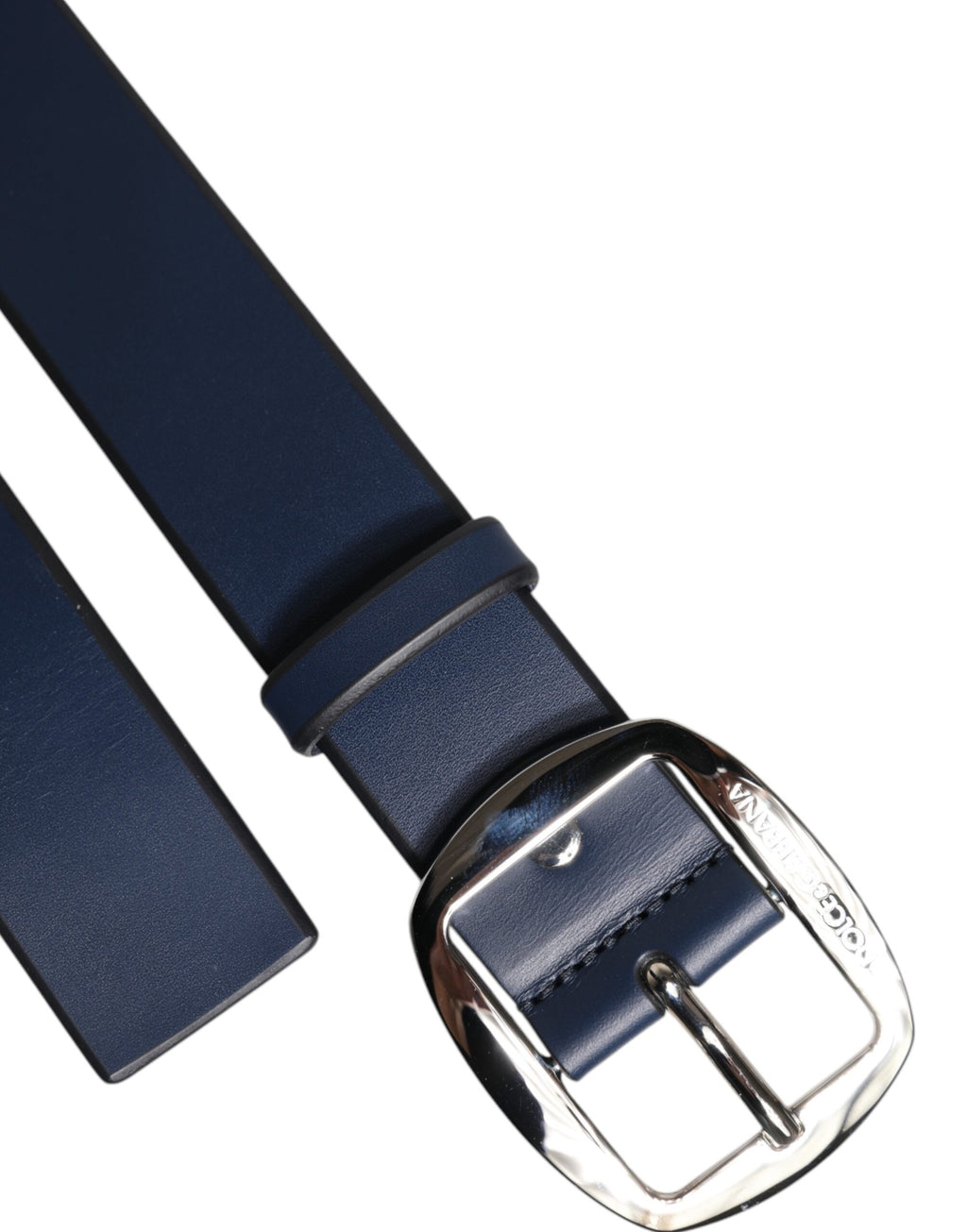 Ceinture en cuir de veau bleu avec boucle métallique classique