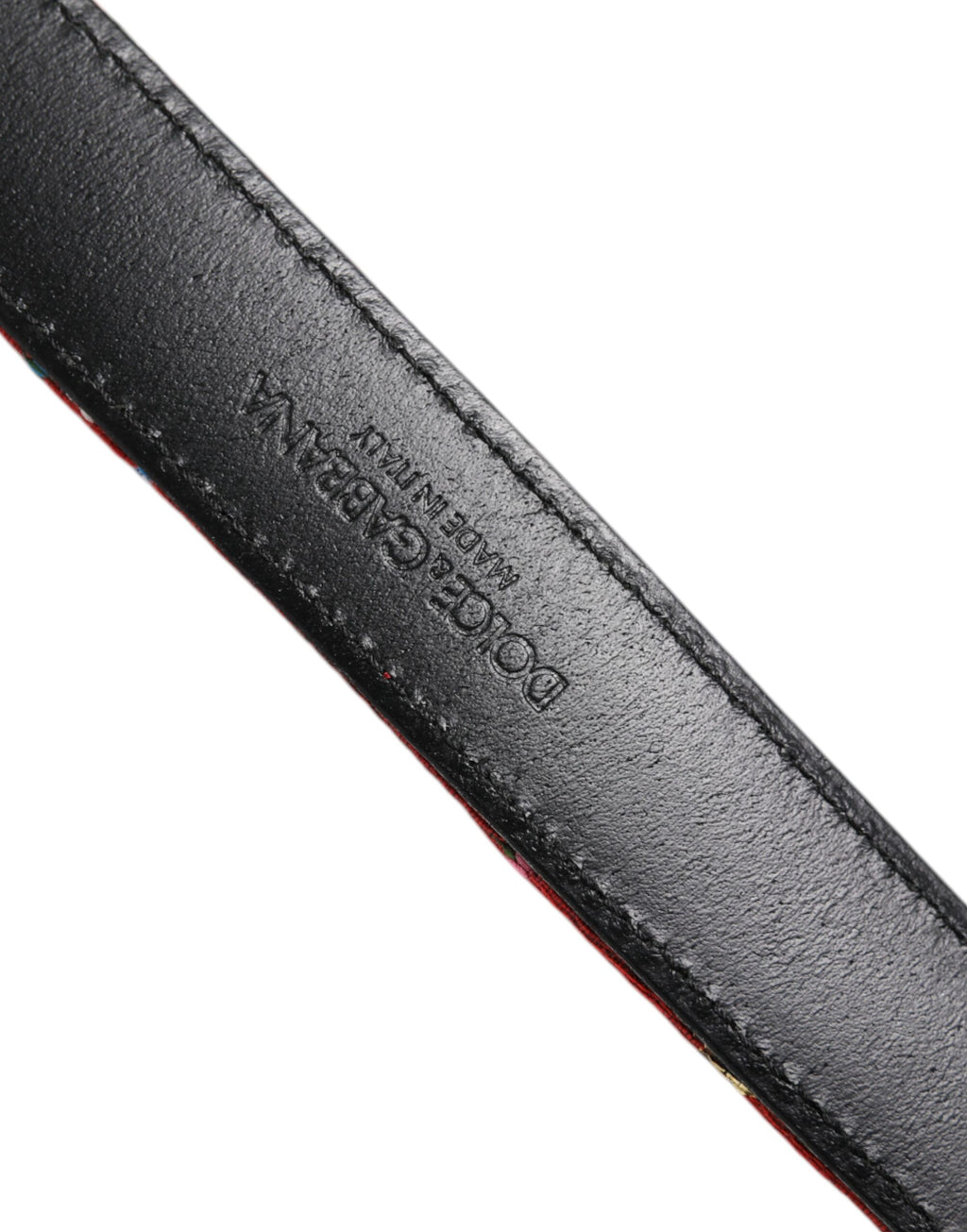 Ceinture à boucle en métal avec détails floraux rouges et ornements DG