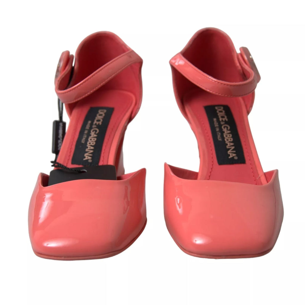 Peach Leather Ankle Strap Heels Sandals Shoes