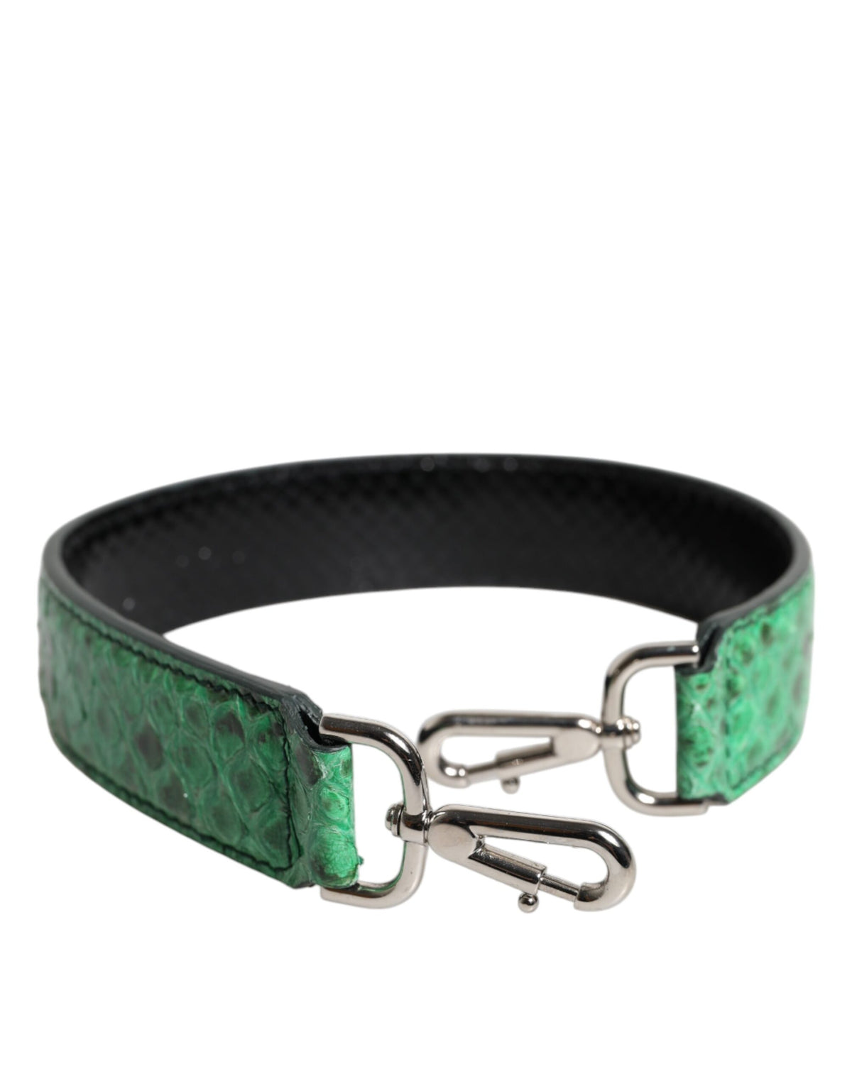 Bandoulière de sac en cuir exotique noir et vert.