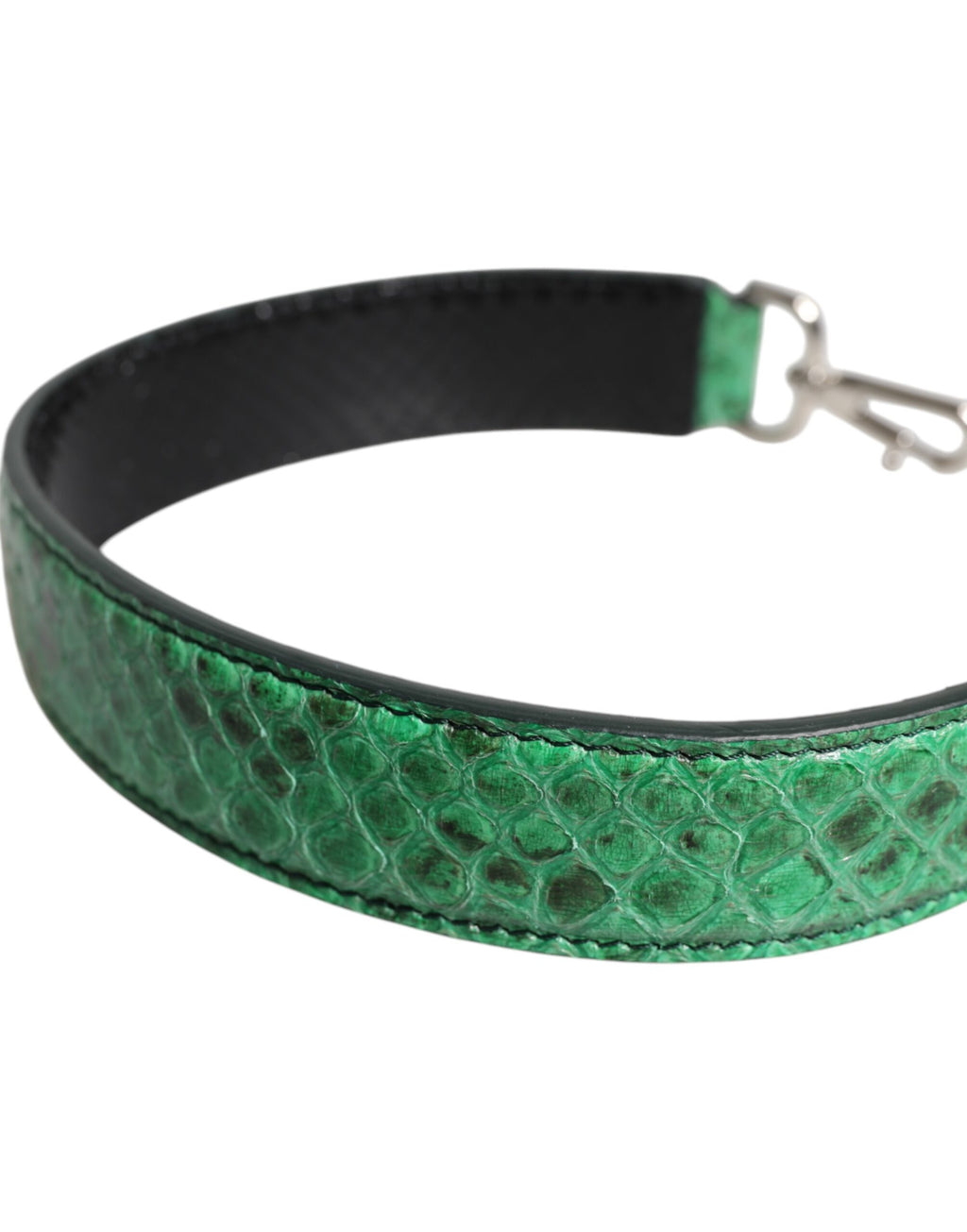 Bandoulière de sac en cuir exotique noir et vert.