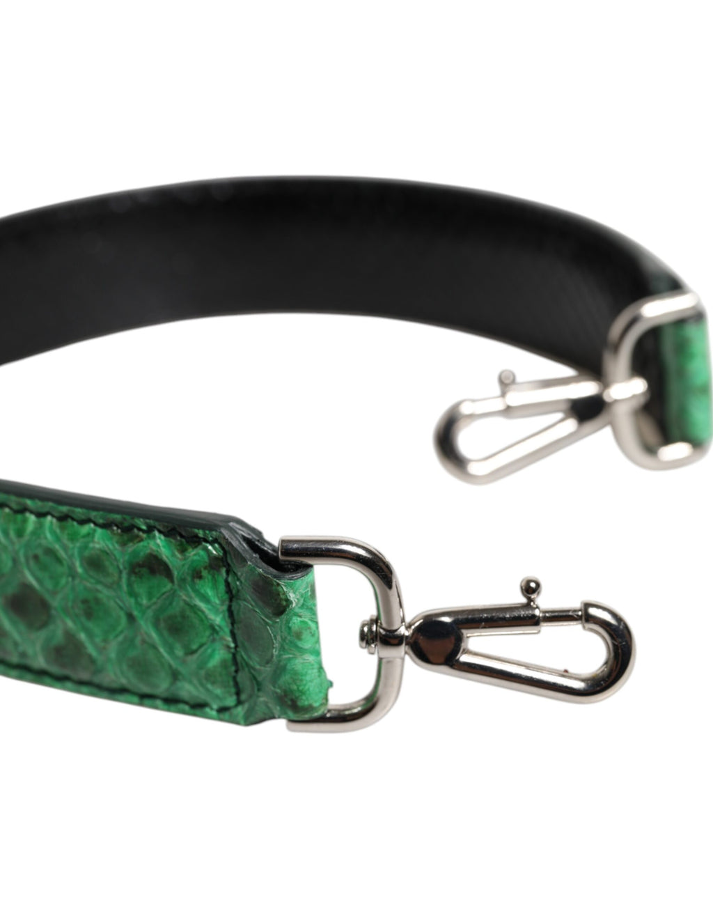 Bandoulière de sac en cuir exotique noir et vert.