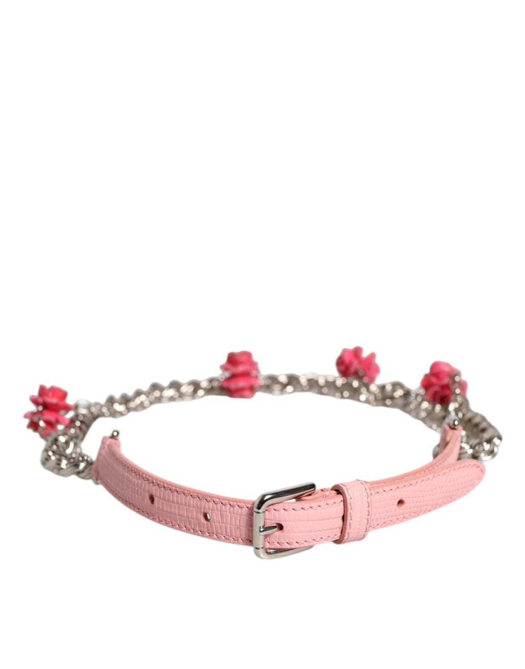 Ceinture en cuir texturé rose ornée de roses