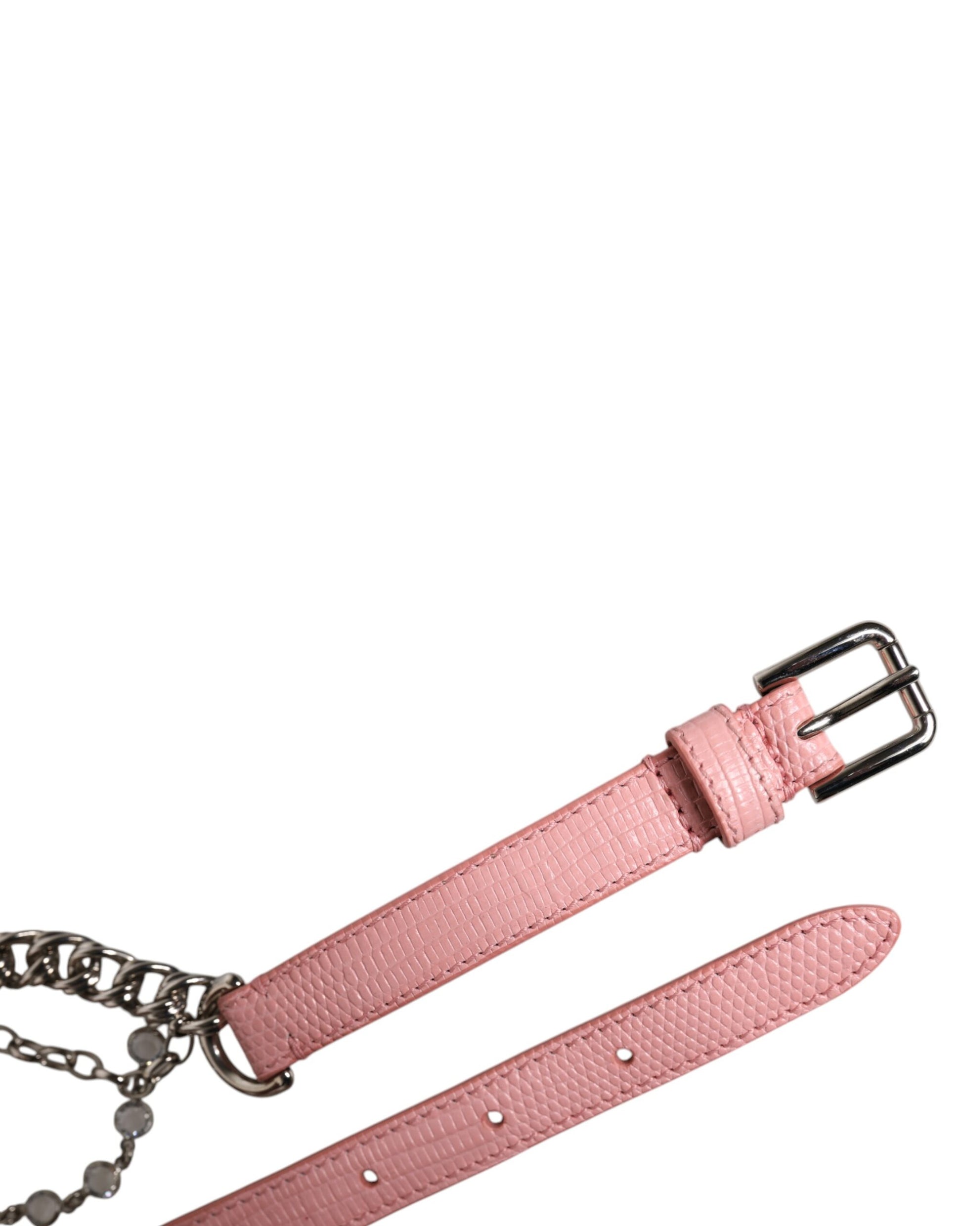 Ceinture en cuir texturé rose ornée de roses