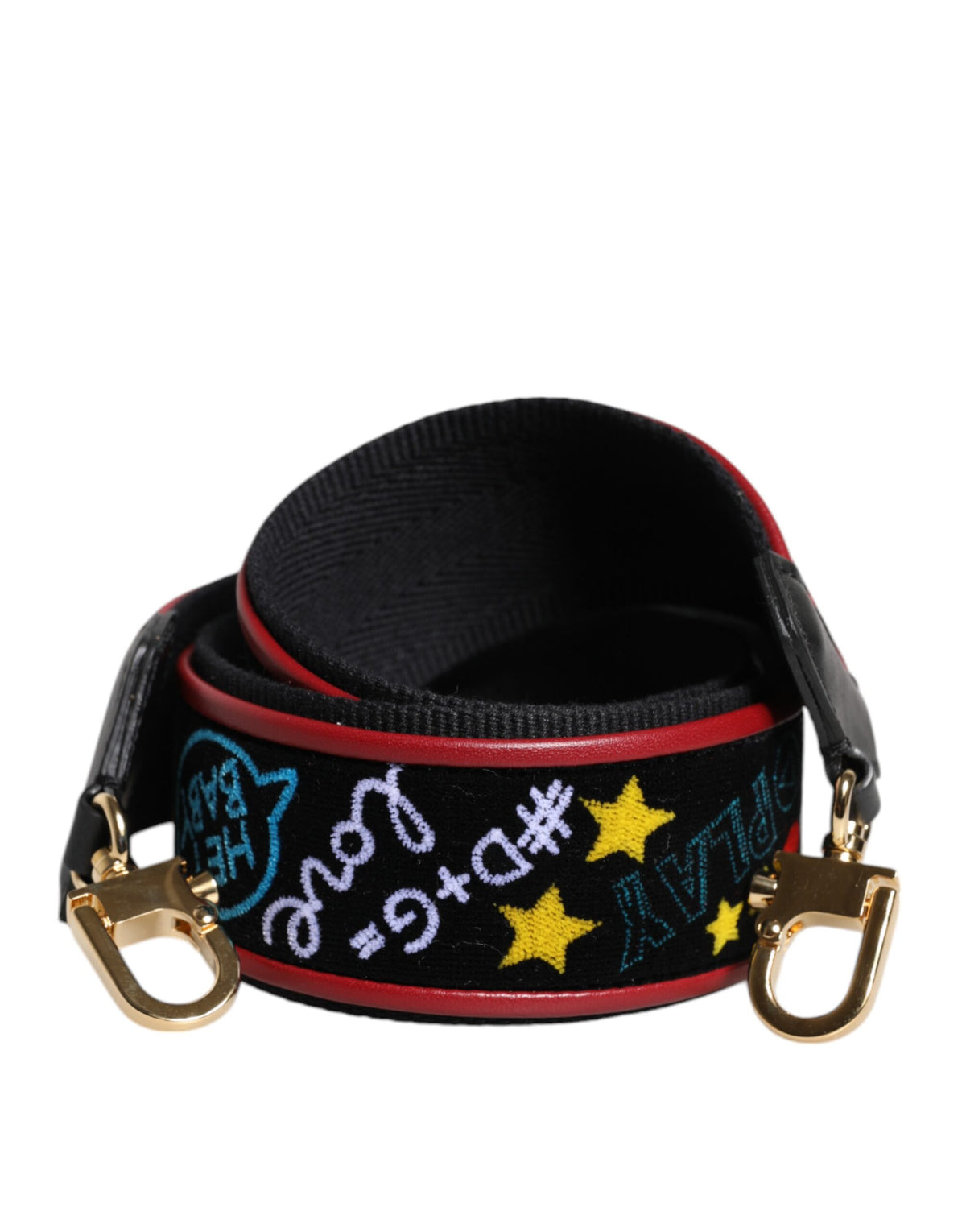 Bandoulière de sac en coton noir imprimé