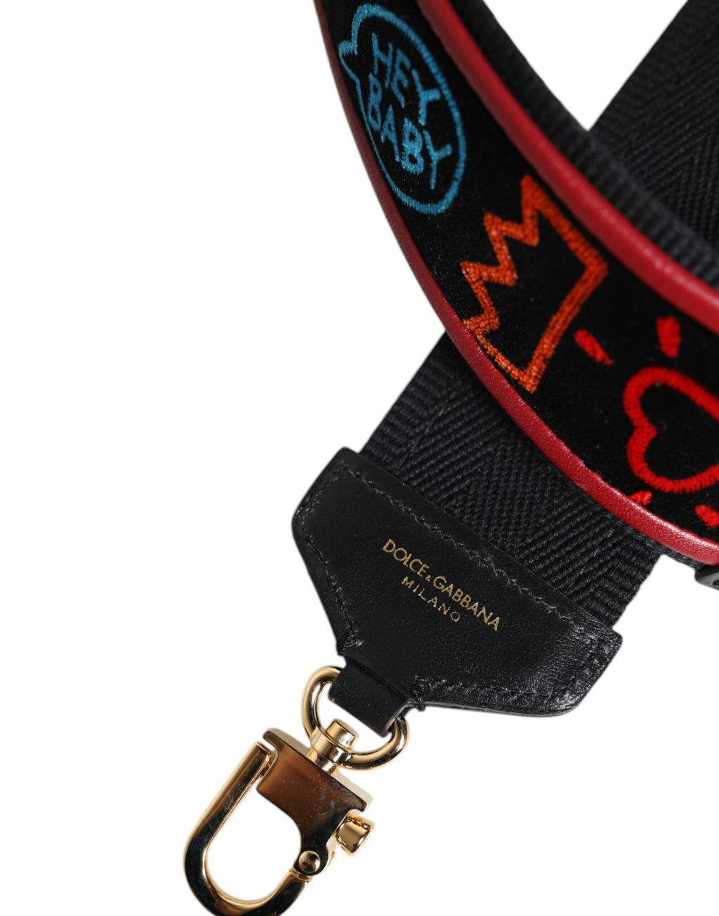 Bandoulière de sac en coton noir imprimé