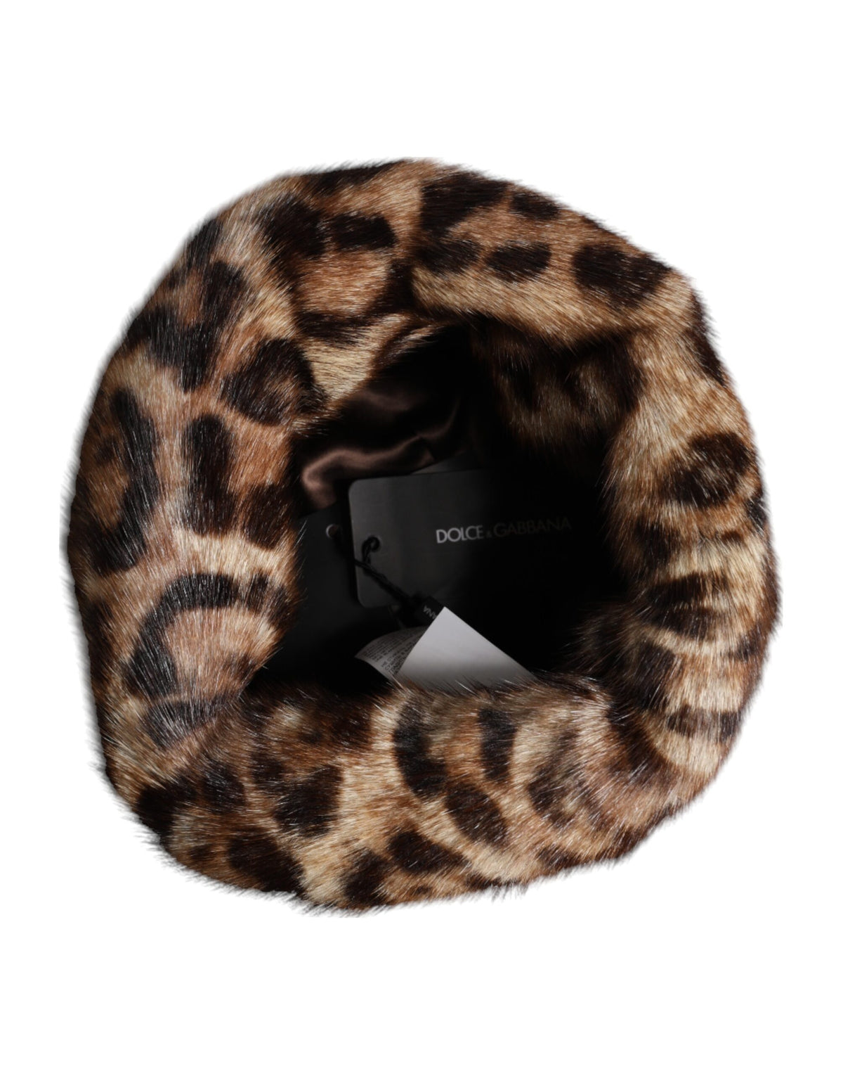 Chapeau de pêche en fausse fourrure marron léopard pour femme