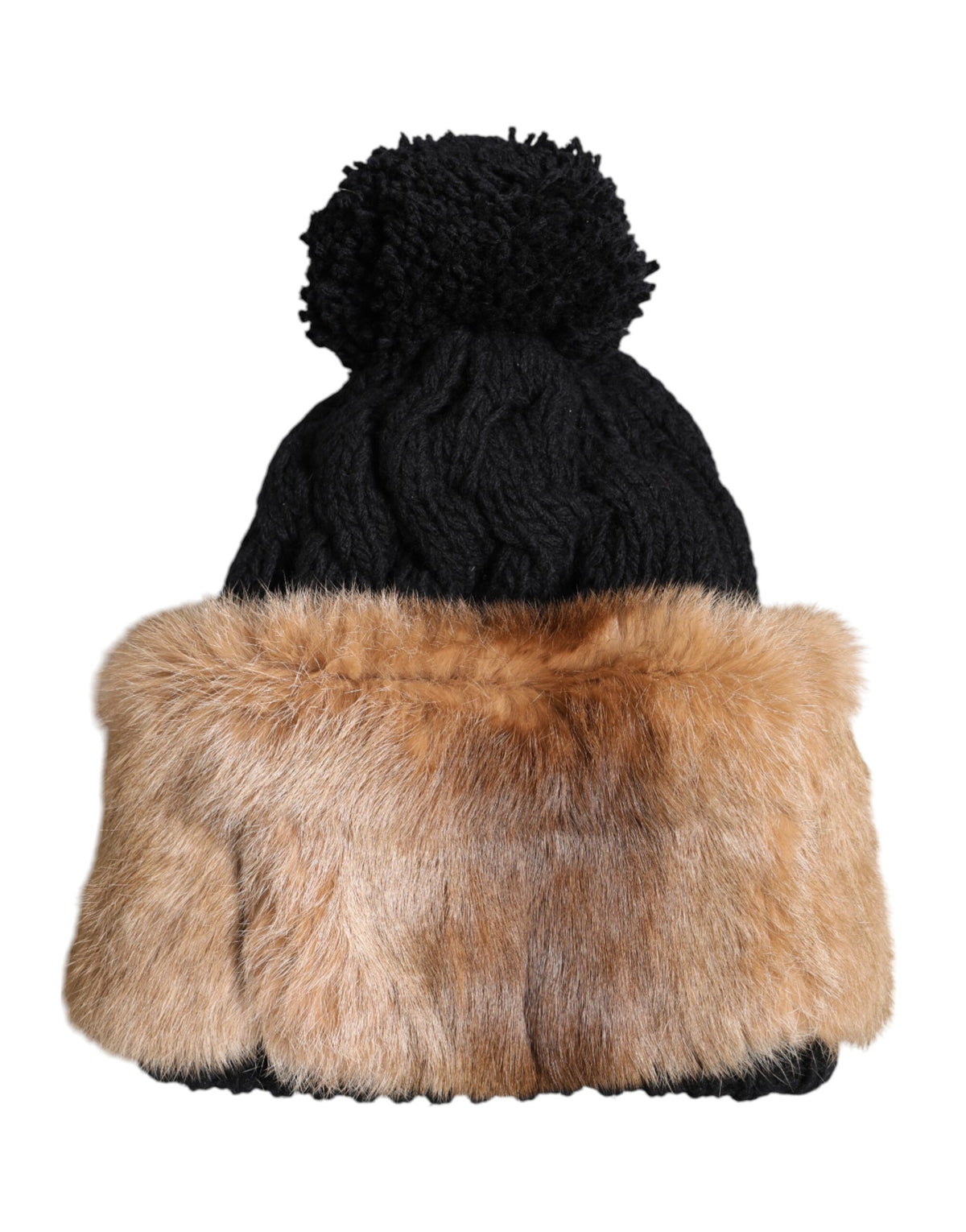 Chapeau de ski en vrai fourrure de lapin teinté noir et brun.