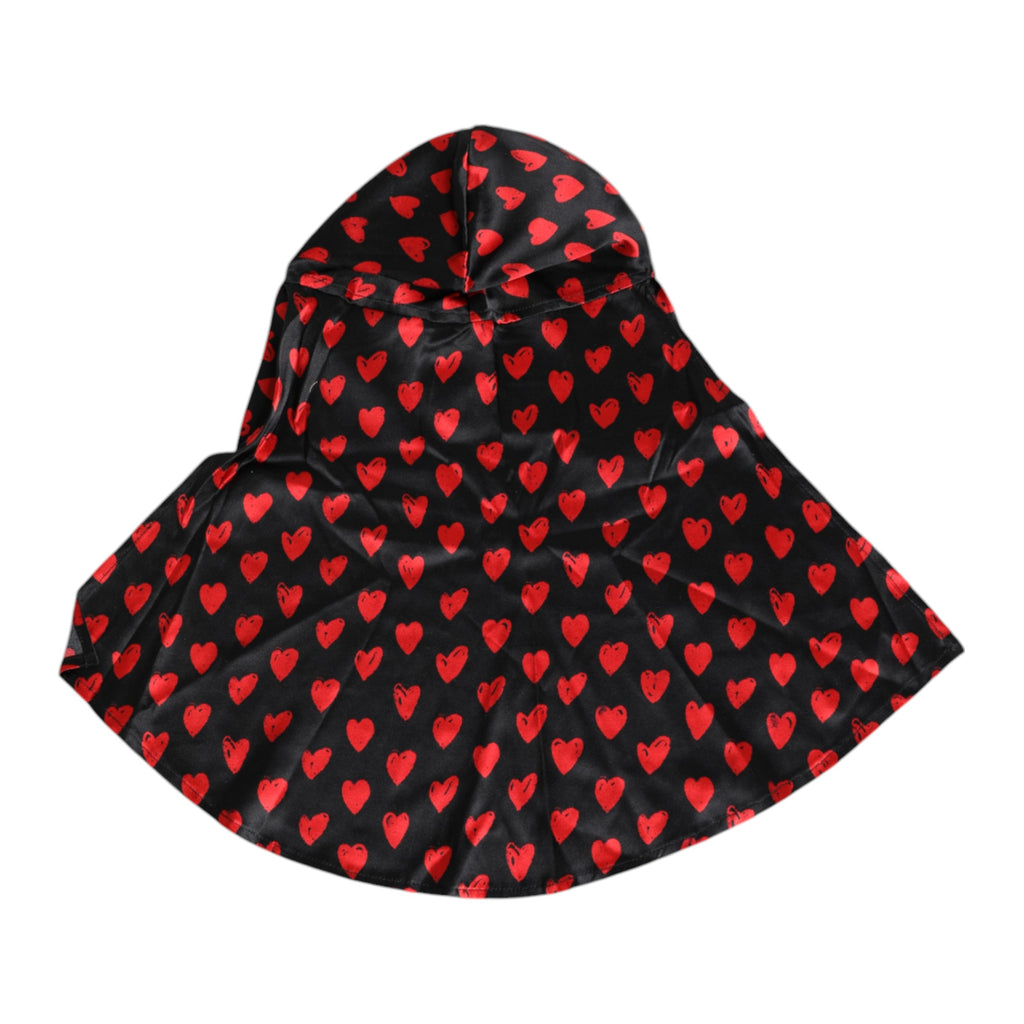 Chapeau en polyester noir avec des cœurs rouges
