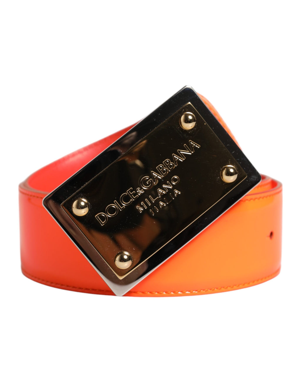 Ceinture à boucle en métal doré orange avec logo.