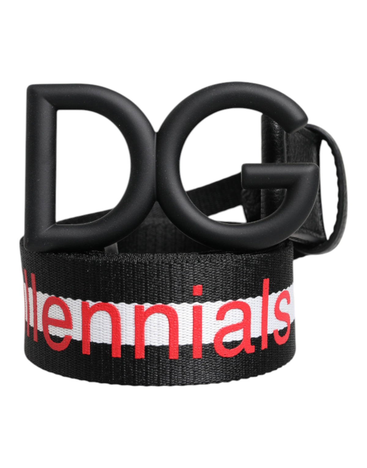 Ceinture en polyester noir avec logo imprimé et boucle DG.