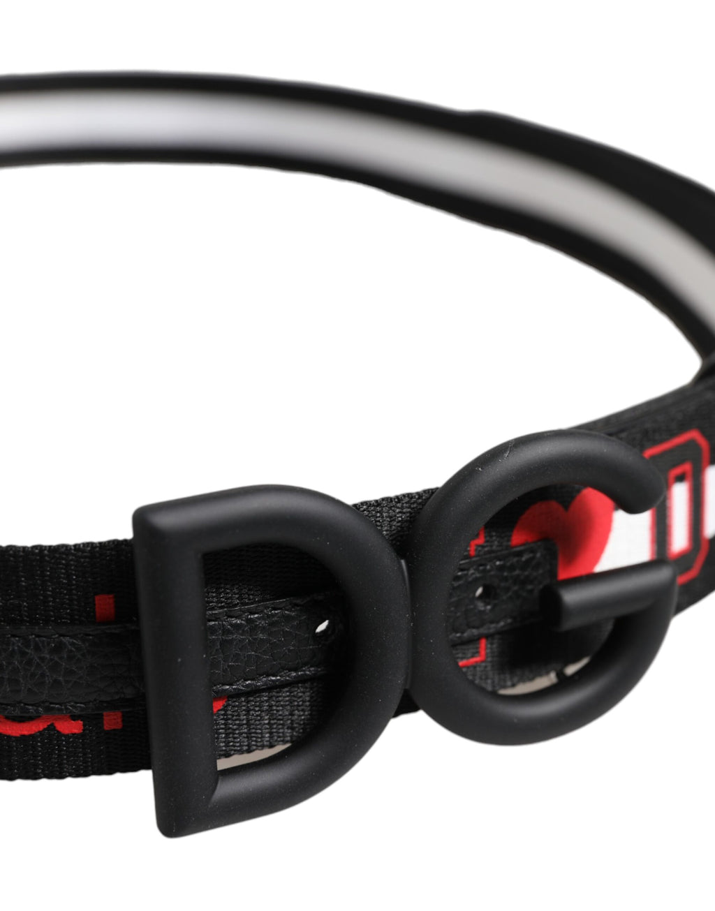 Ceinture en polyester noir avec logo imprimé et boucle DG.