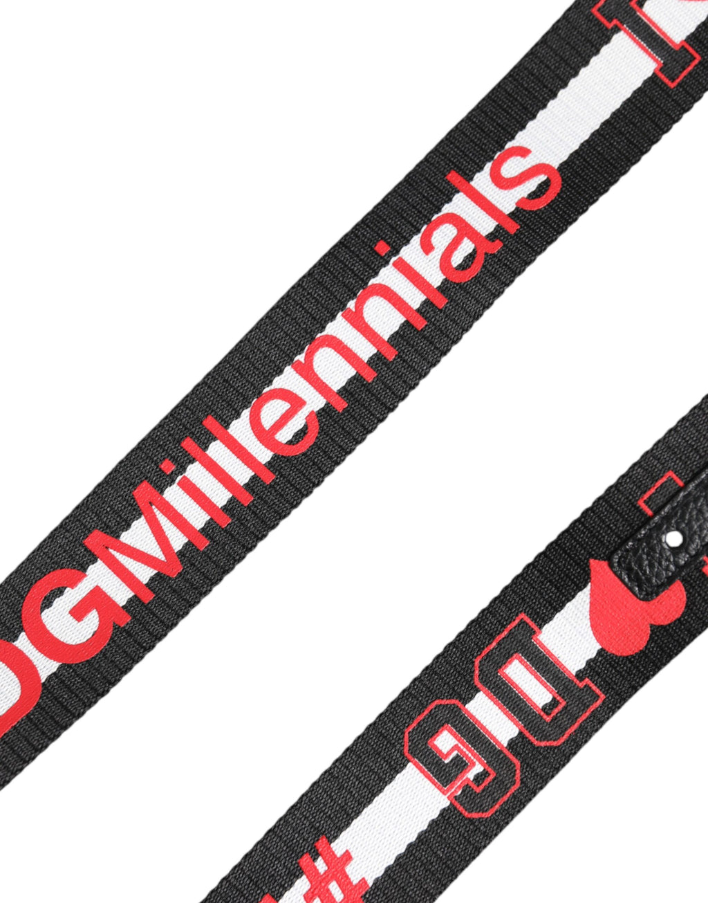 Ceinture en polyester noir avec logo imprimé et boucle DG.