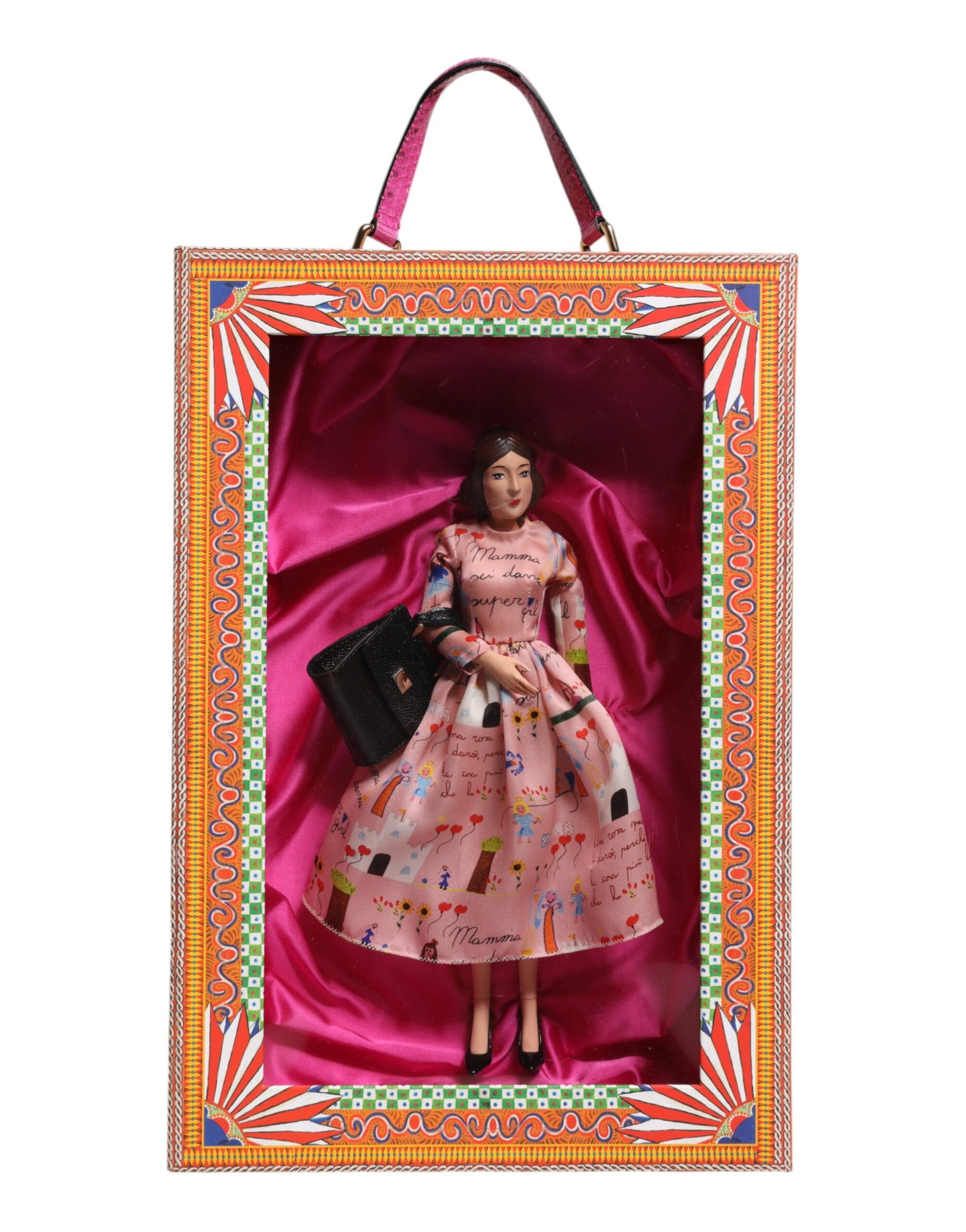 Robe rose, porcelaine de céramique, mode, cuir, poupées de Sicile