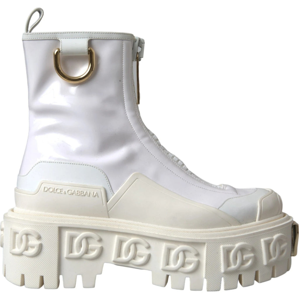 Bottes de cheville en cuir blanc avec logo en caoutchouc