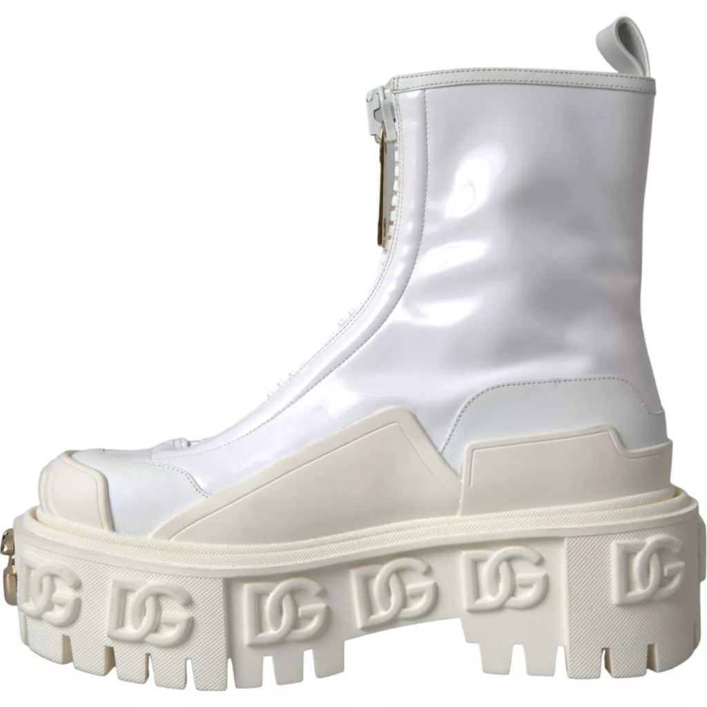 Bottes de cheville en cuir blanc avec logo en caoutchouc