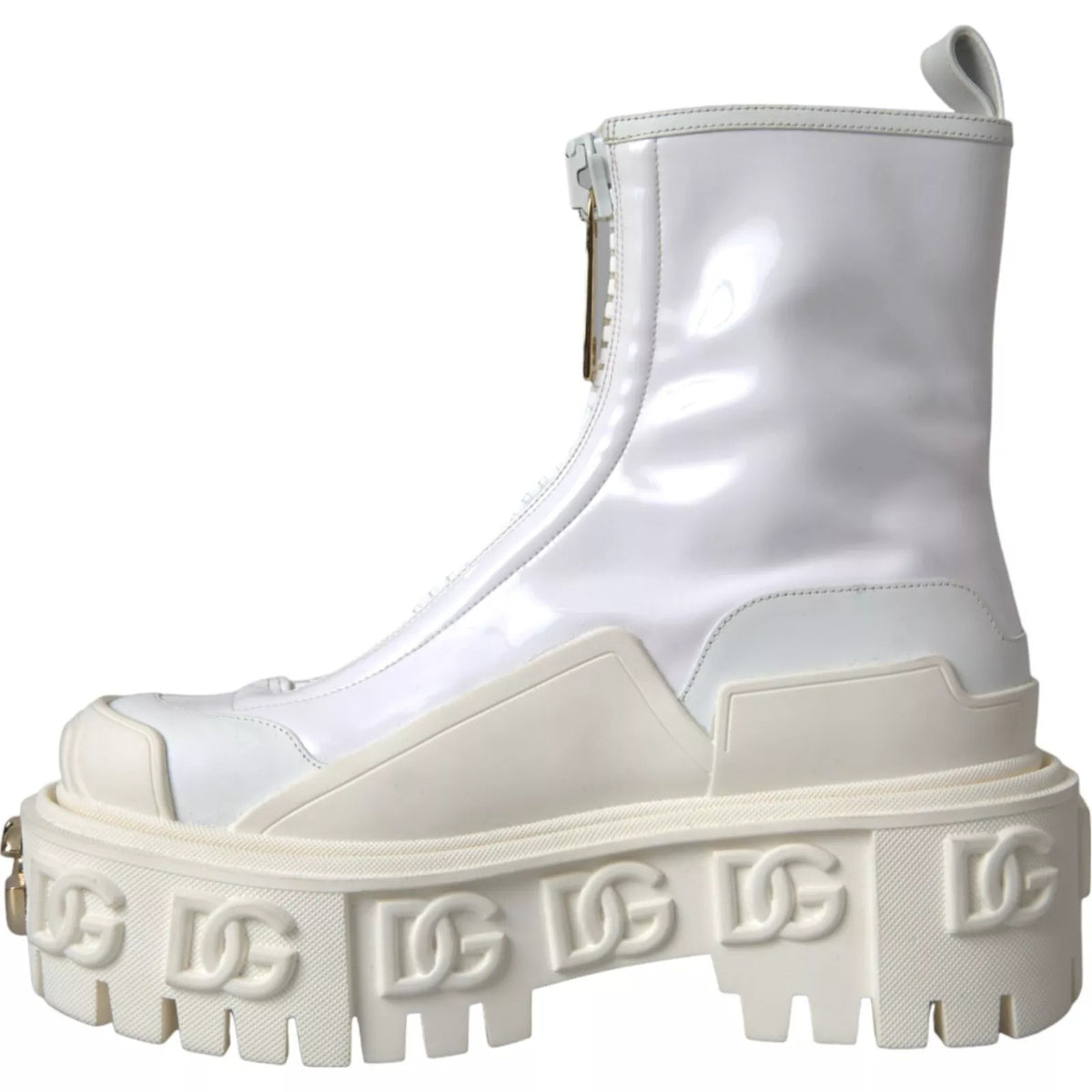 Bottes de cheville en cuir blanc avec logo en caoutchouc