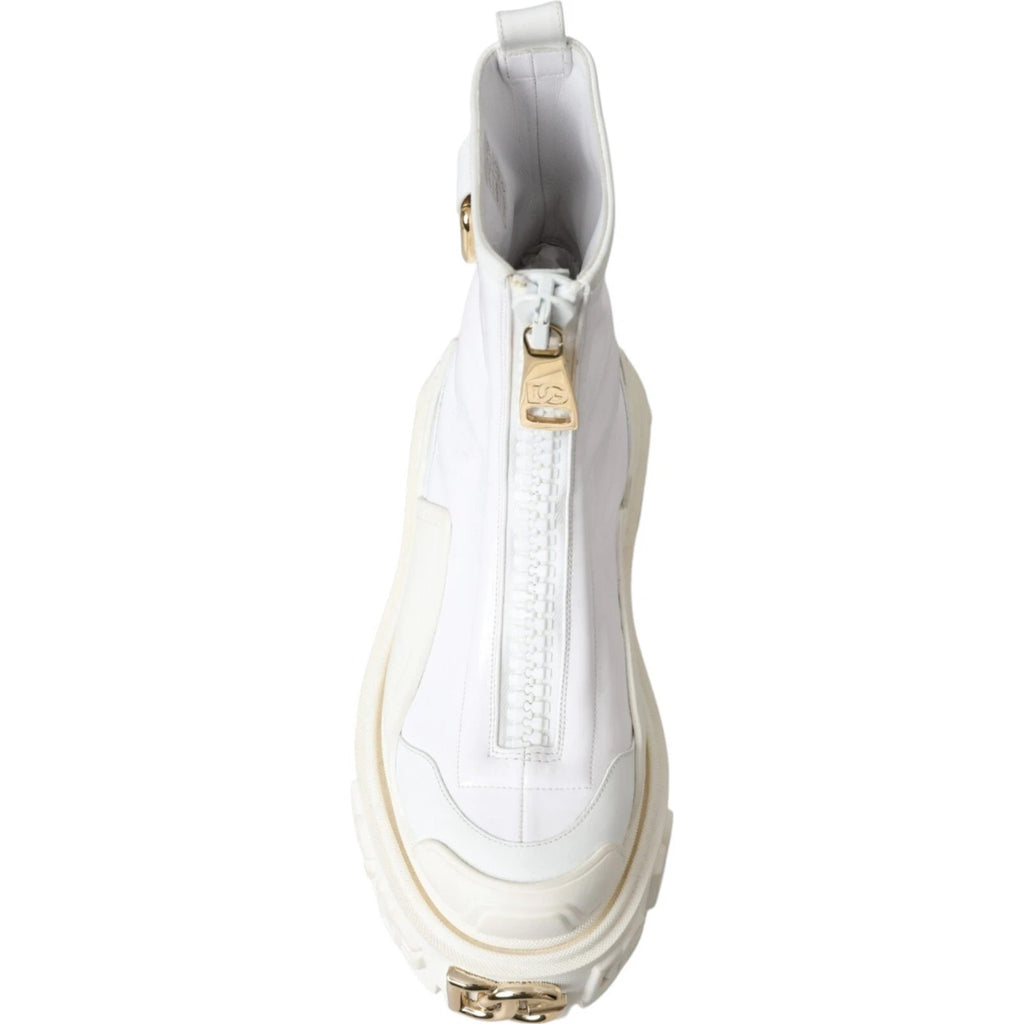 White Leather Rubber Logo Ankle Boots Shoes