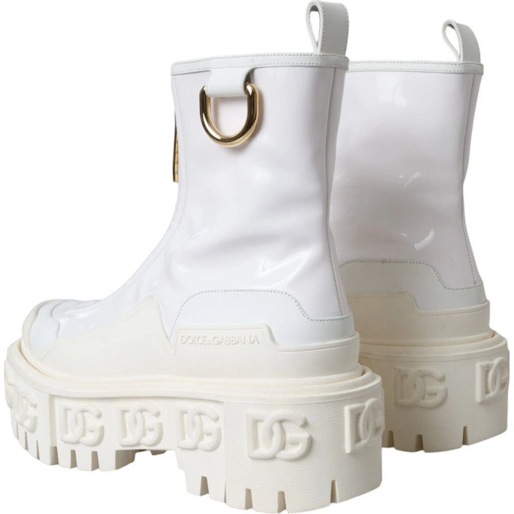 Bottes de cheville en cuir blanc avec logo en caoutchouc