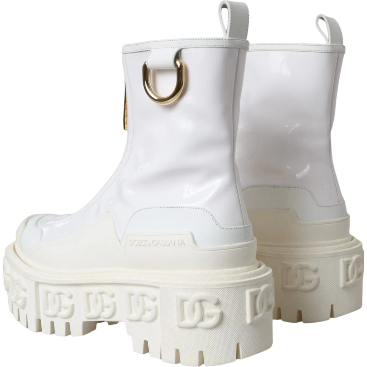 Bottes de cheville en cuir blanc avec logo en caoutchouc
