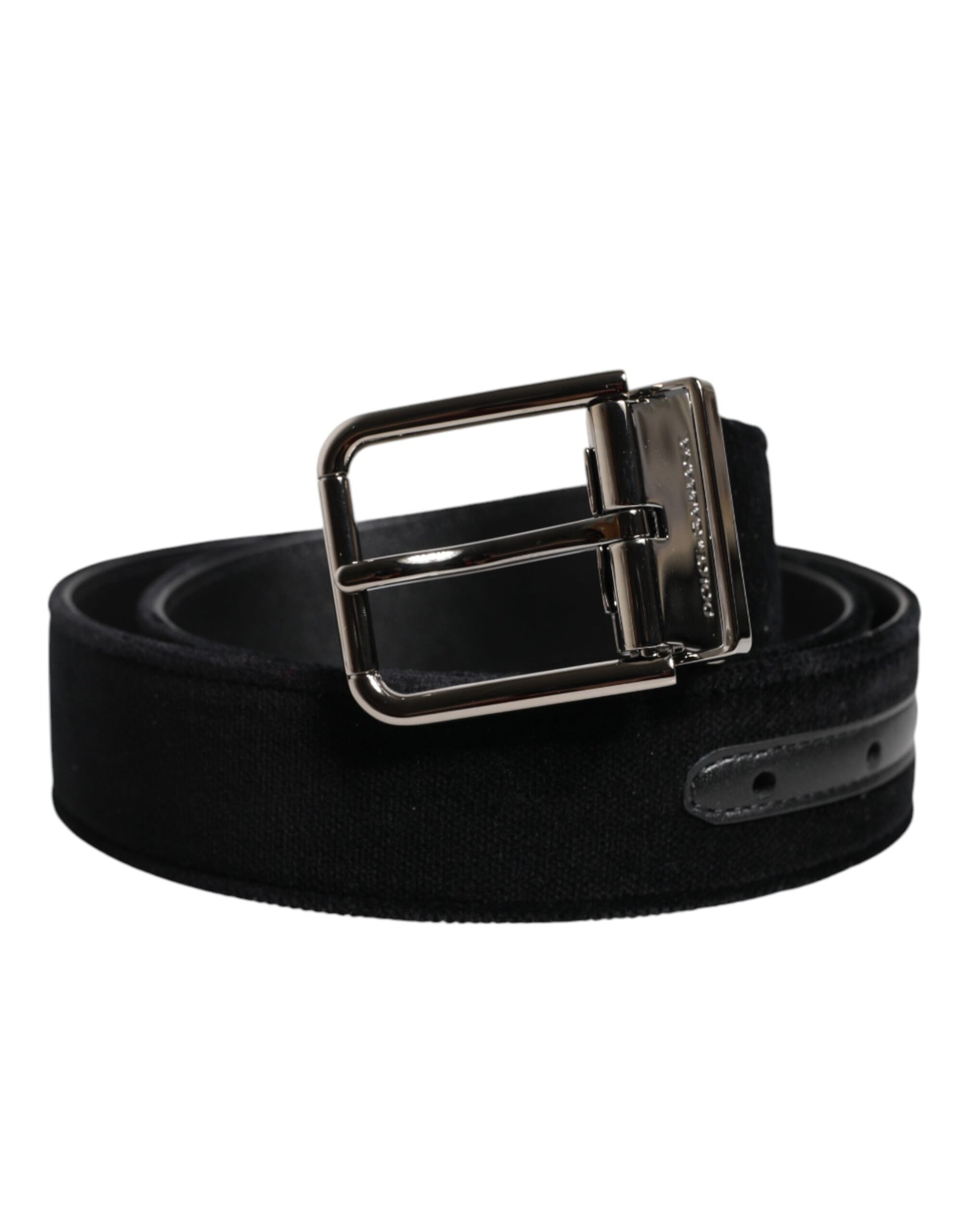 Ceinture en coton noir avec boucle en métal argenté