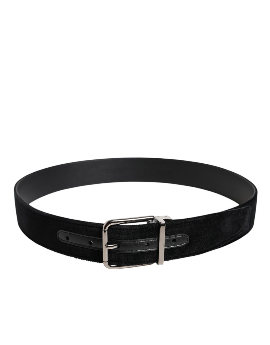 Ceinture en coton noir avec boucle en métal argenté