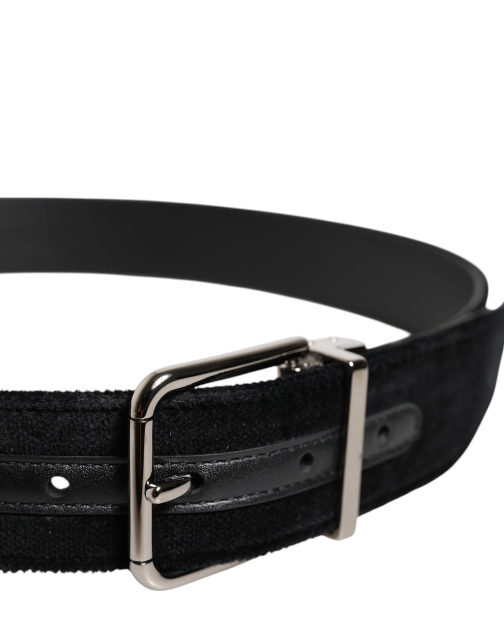 Ceinture en coton noir avec boucle en métal argenté
